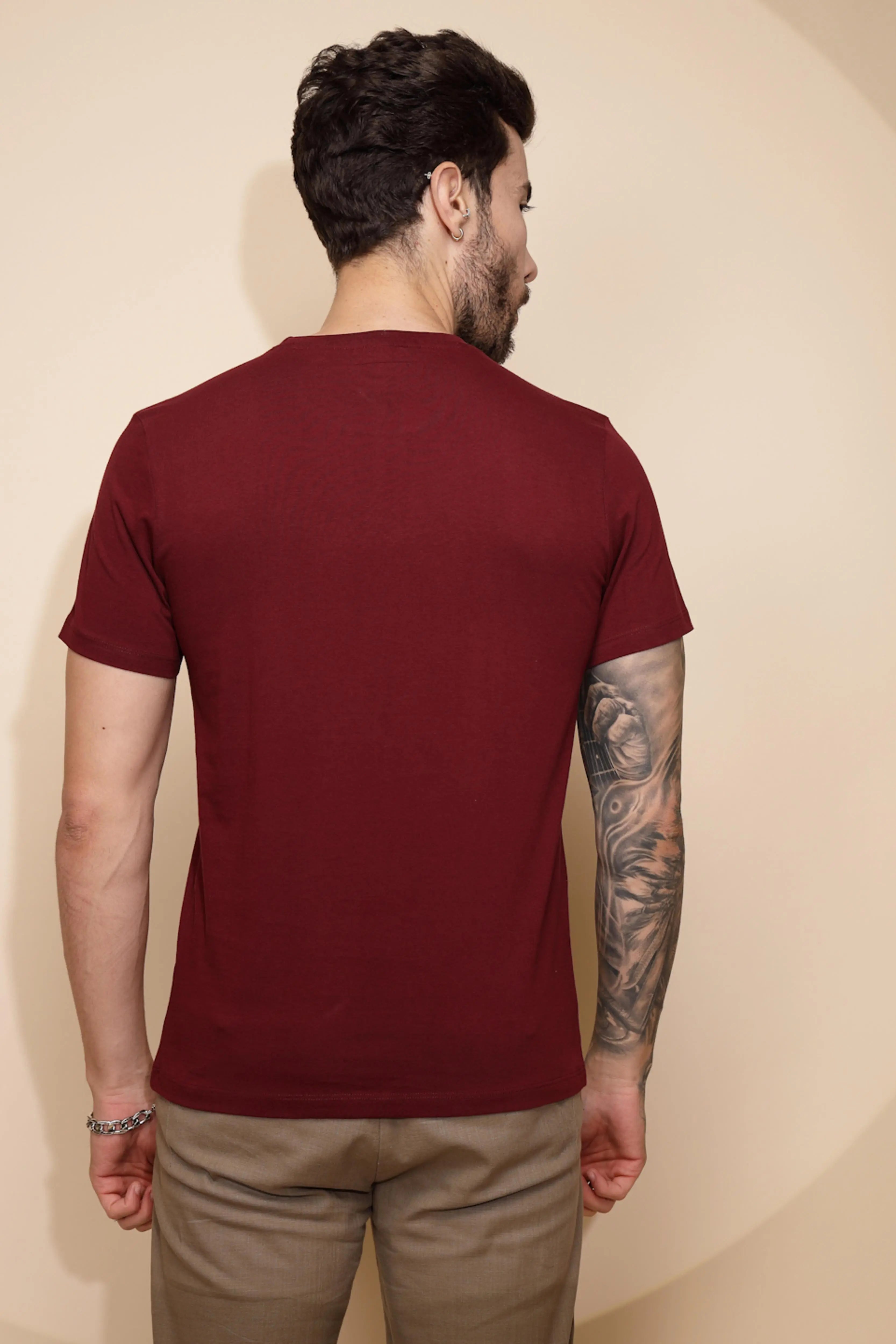 Maroon Cotton Regular Fit T-Shirt - Global Republic