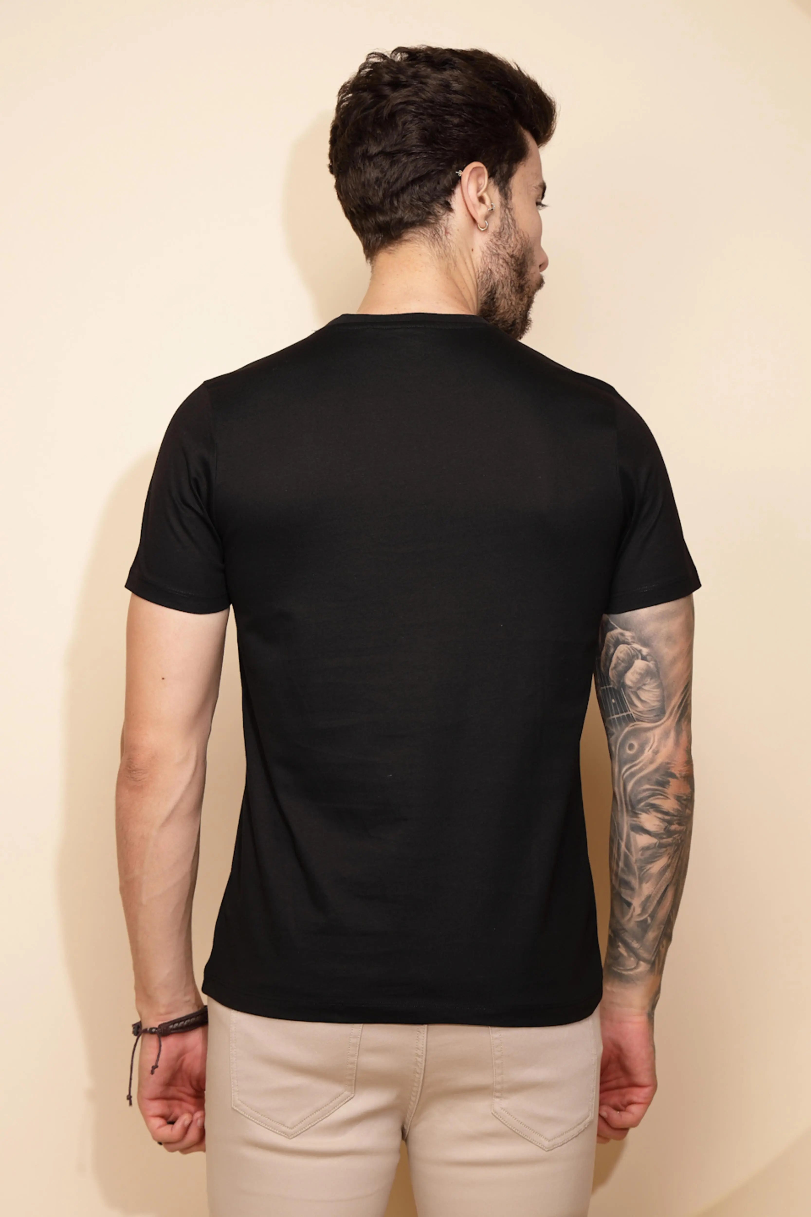 Black Cotton Regular Fit T-Shirt - Global Republic