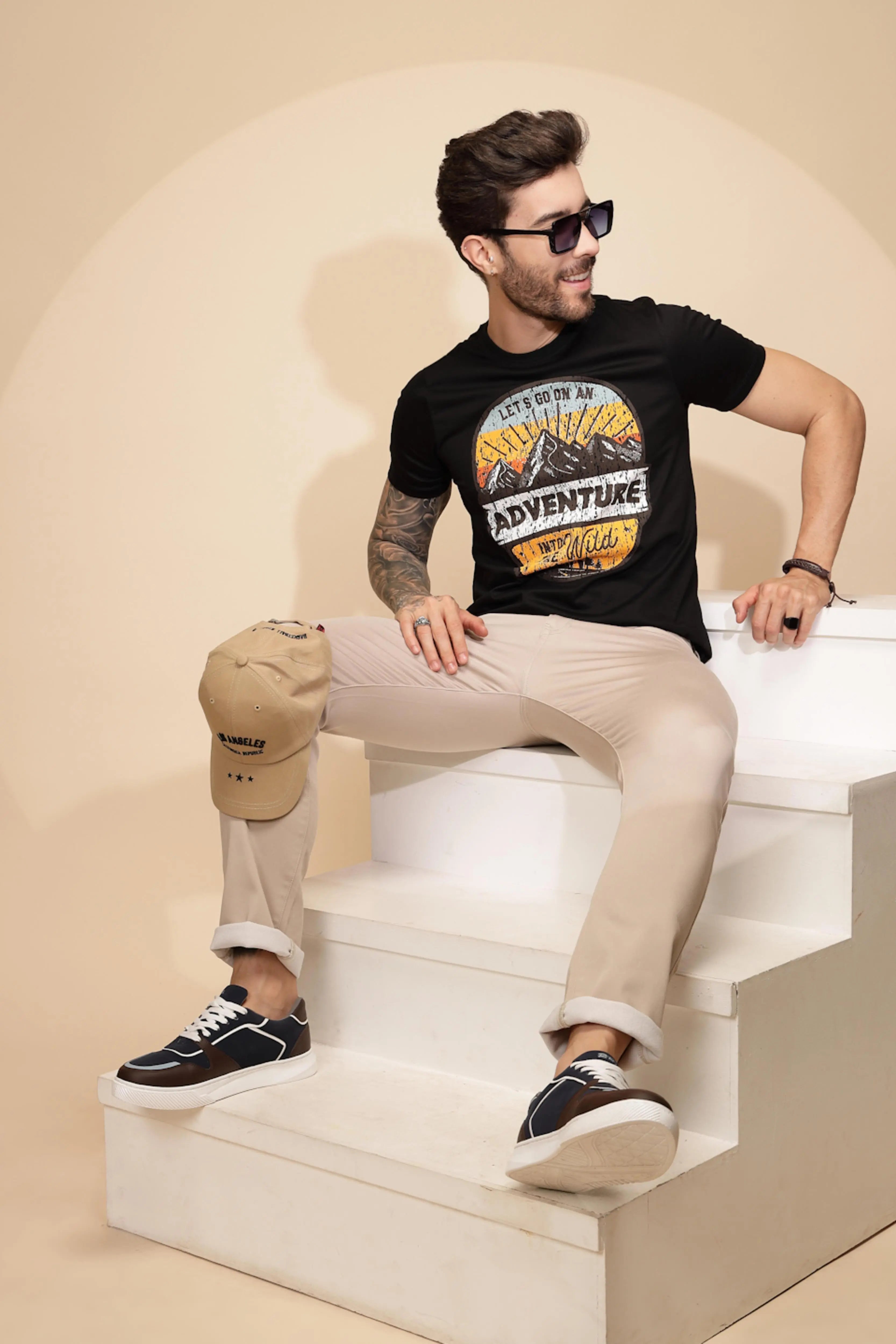 Black Cotton Regular Fit T-Shirt - Global Republic