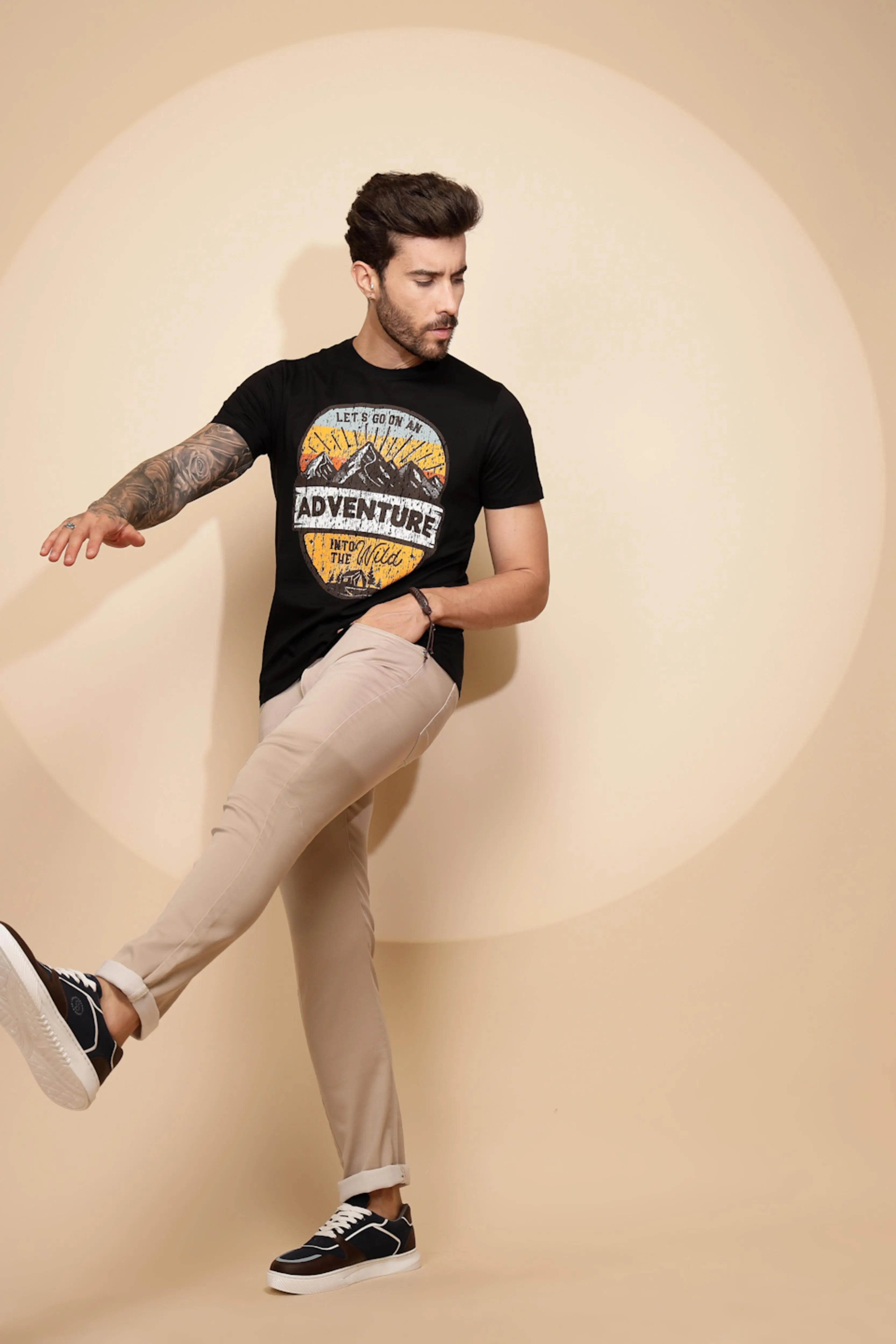 Black Cotton Regular Fit T-Shirt - Global Republic