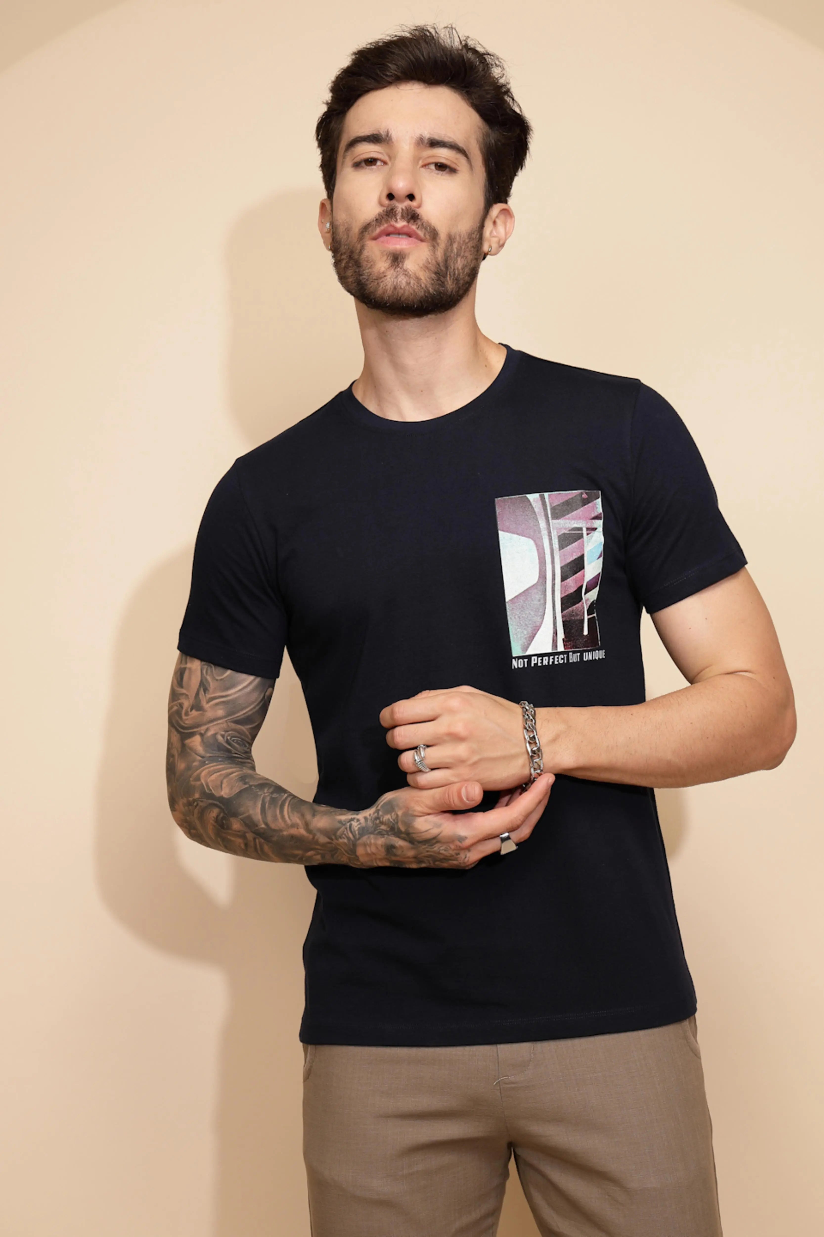 Blue Cotton Regular Fit T-Shirt - Global Republic