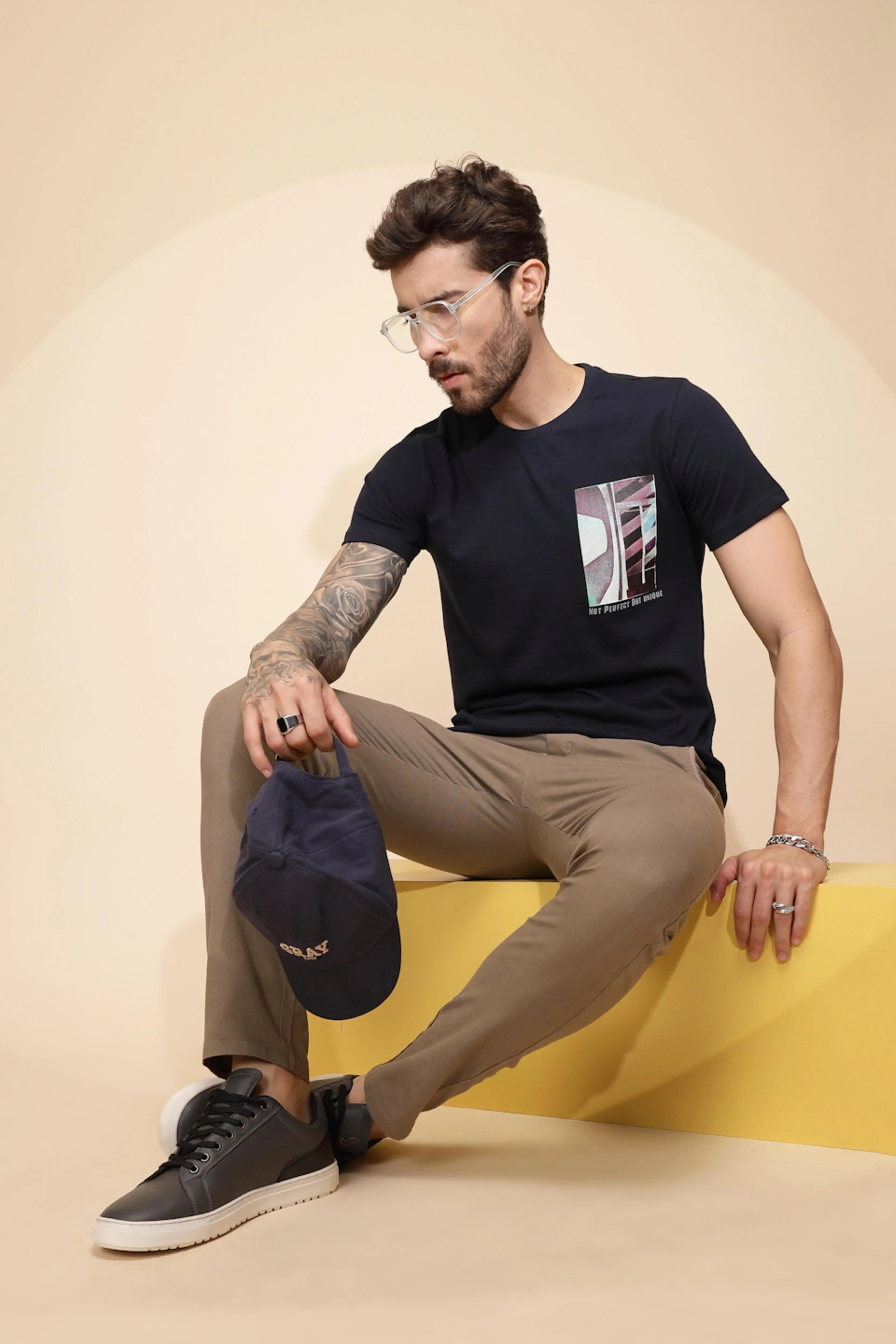 Blue Cotton Regular Fit T-Shirt - Global Republic