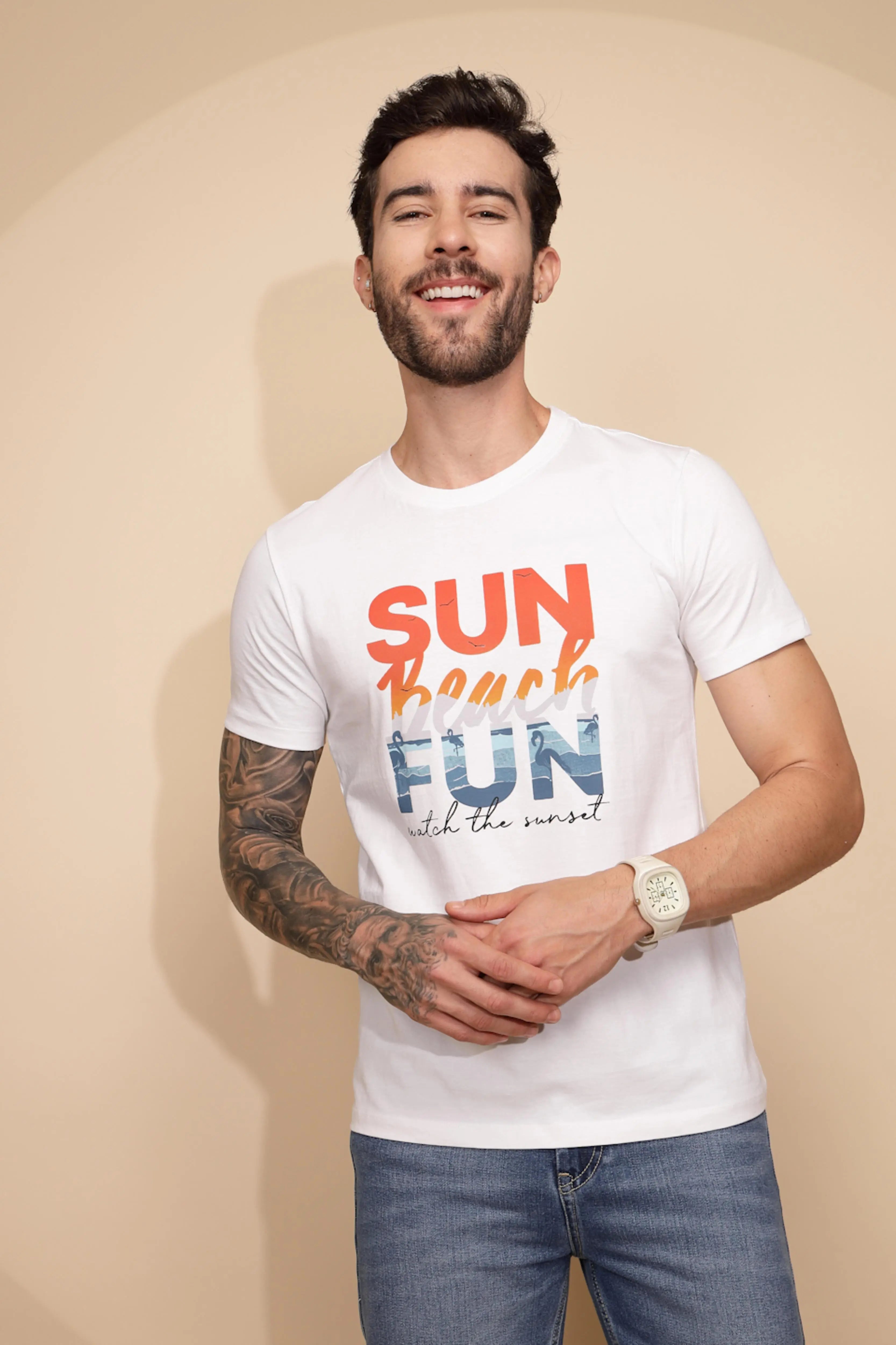 White Cotton Regular Fit T-Shirt - Global Republic