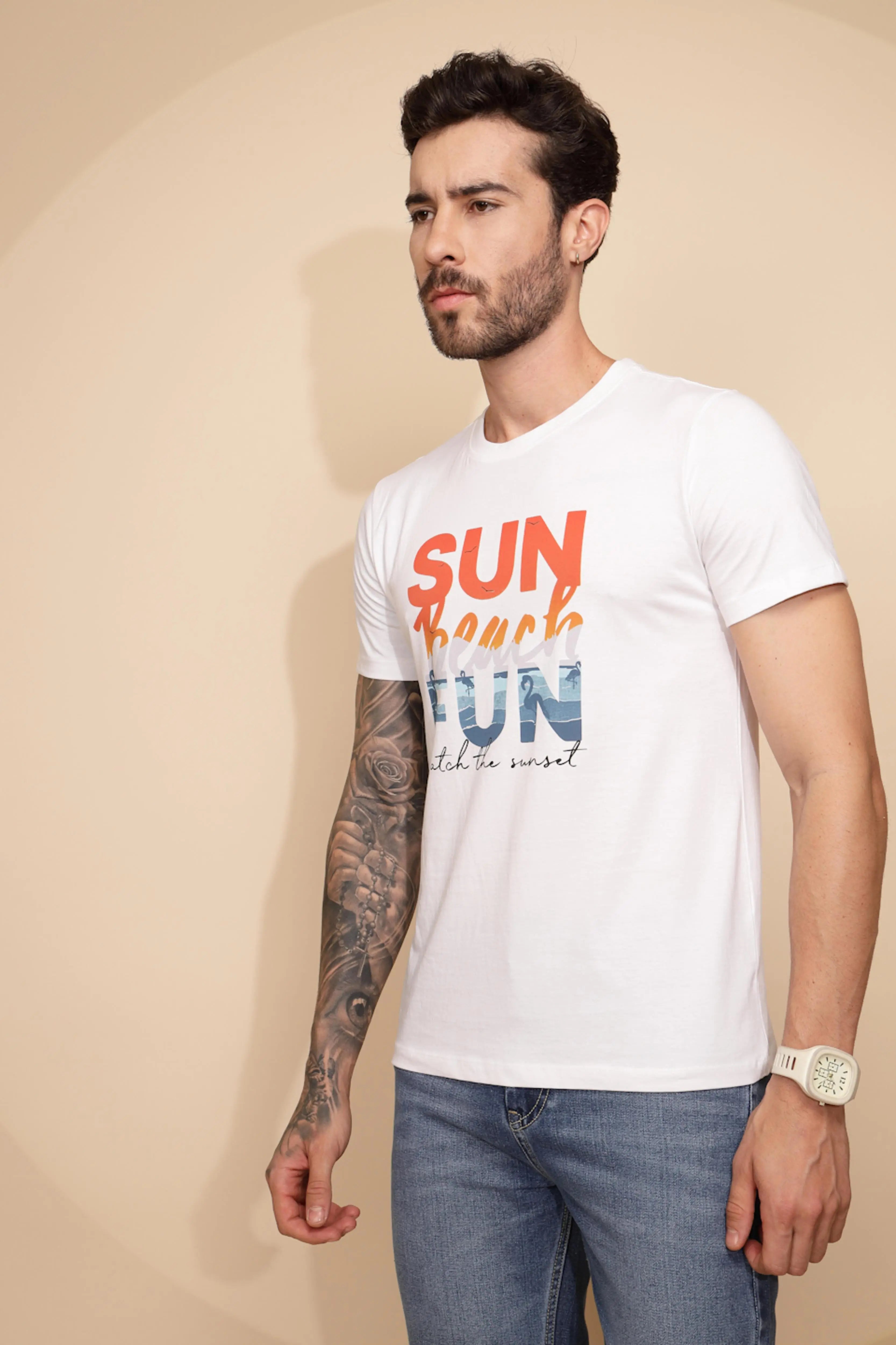 White Cotton Regular Fit T-Shirt - Global Republic
