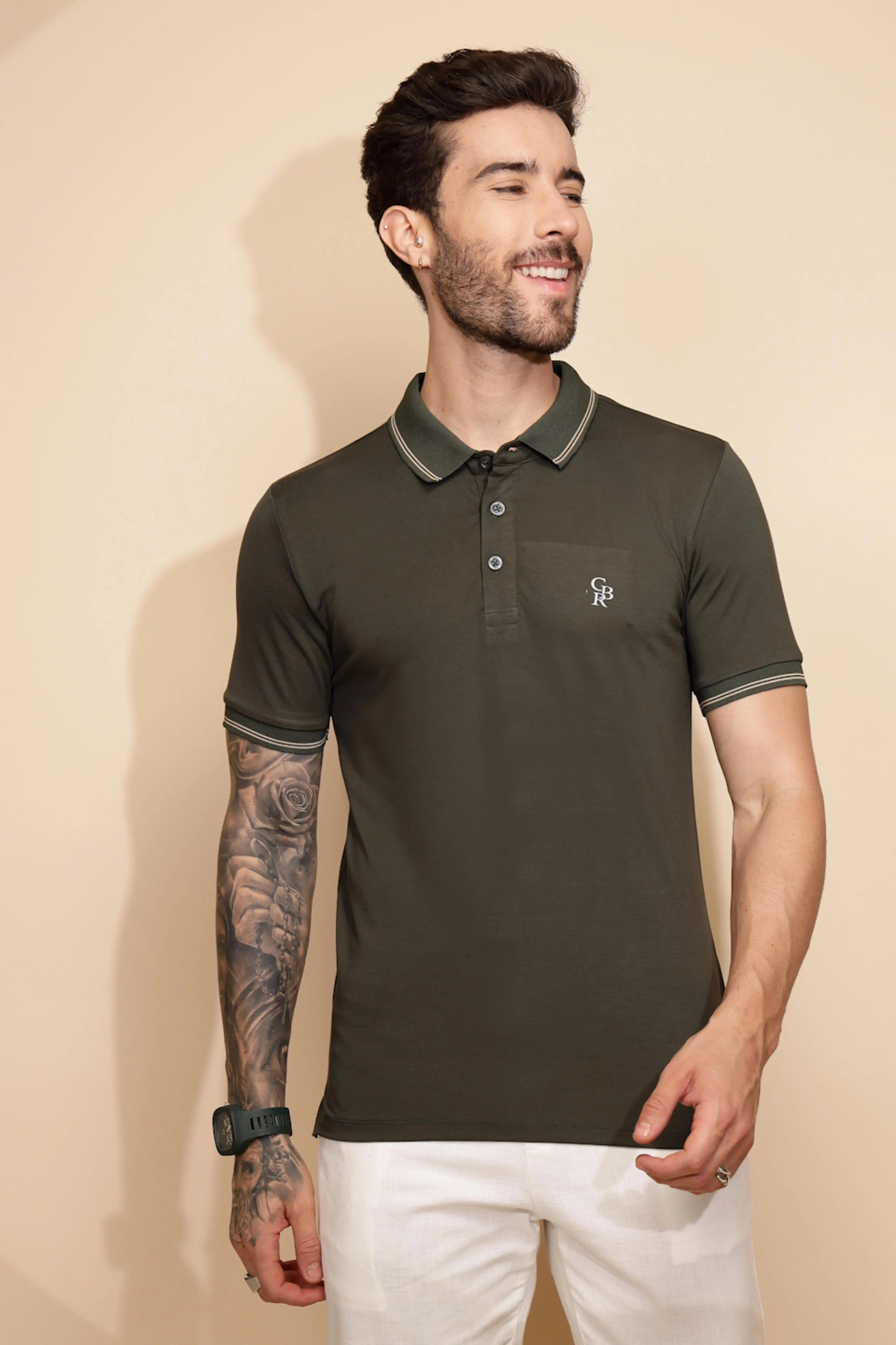 Olive Viscose Blend Regular Fit T-Shirt - Global Republic