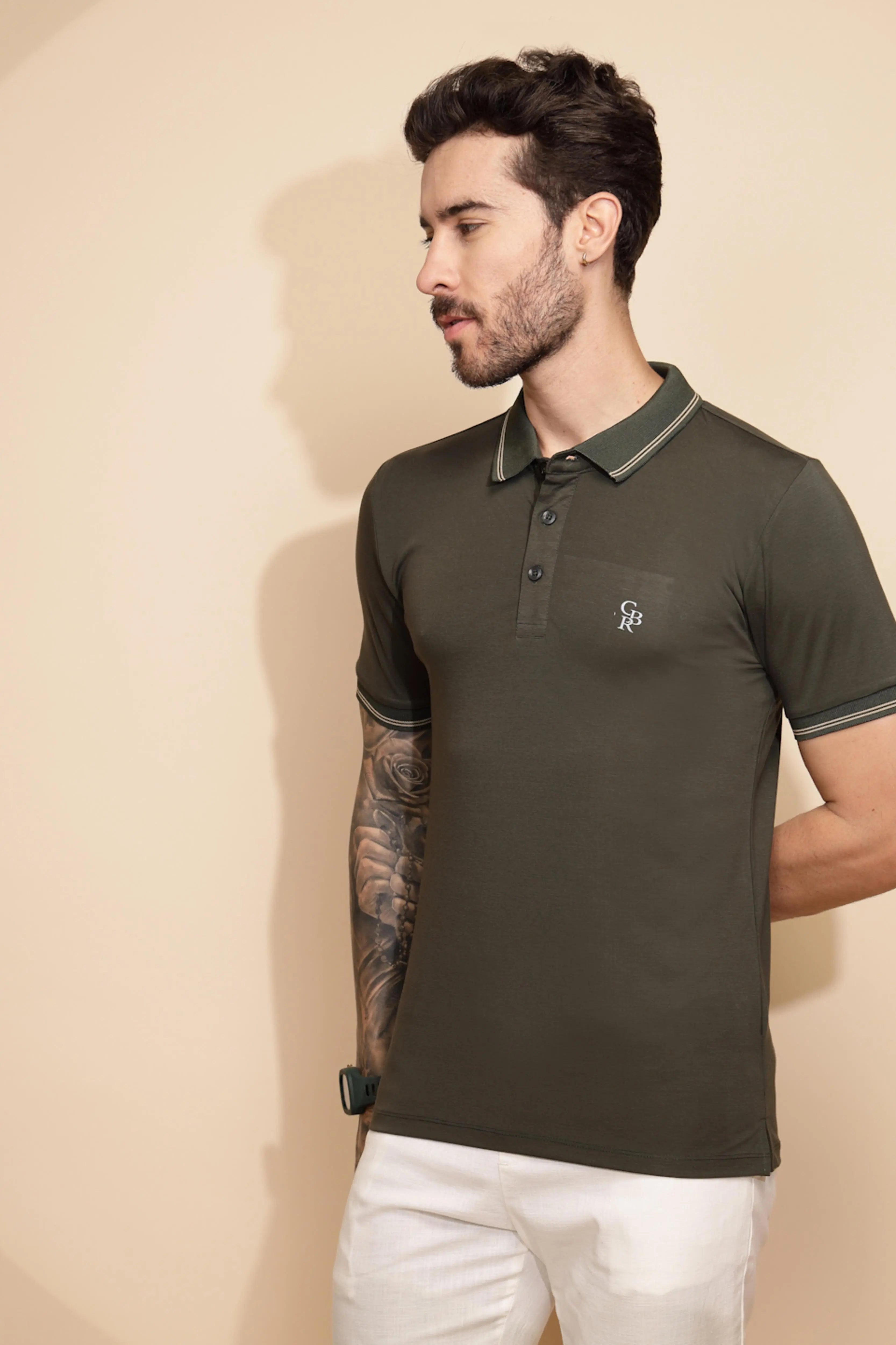 Olive Viscose Blend Regular Fit T-Shirt - Global Republic