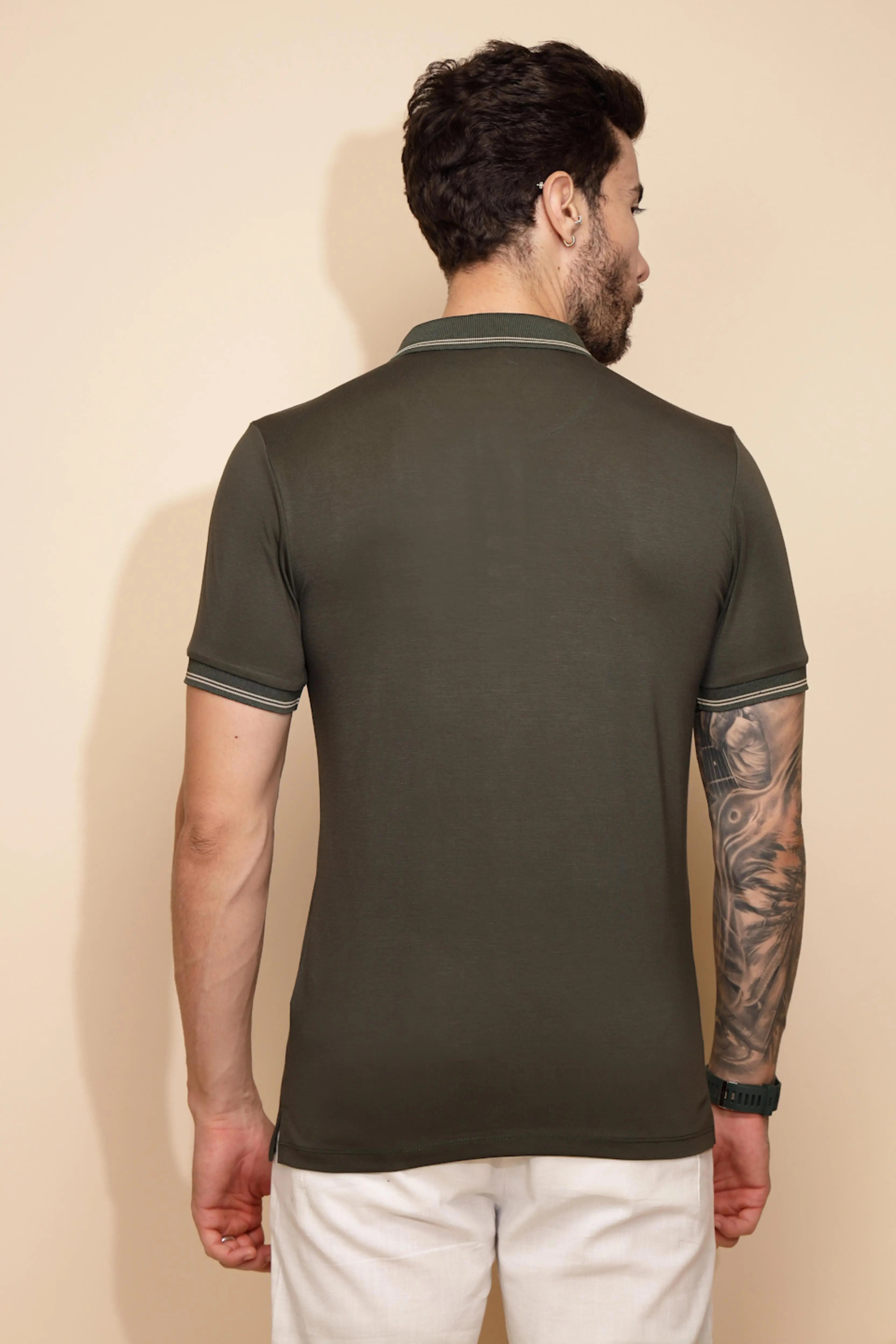 Olive Viscose Blend Regular Fit T-Shirt - Global Republic