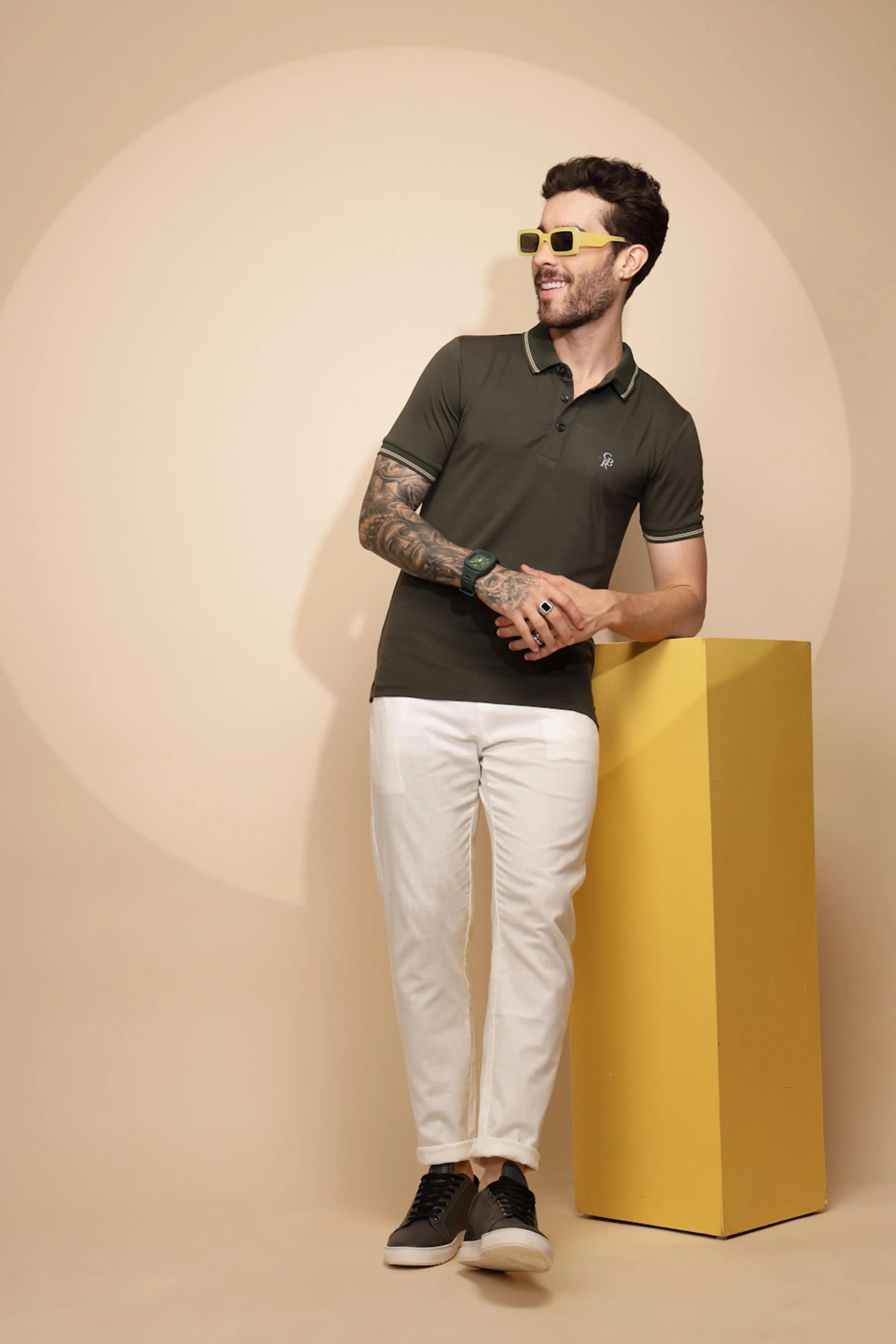 Olive Viscose Blend Regular Fit T-Shirt - Global Republic