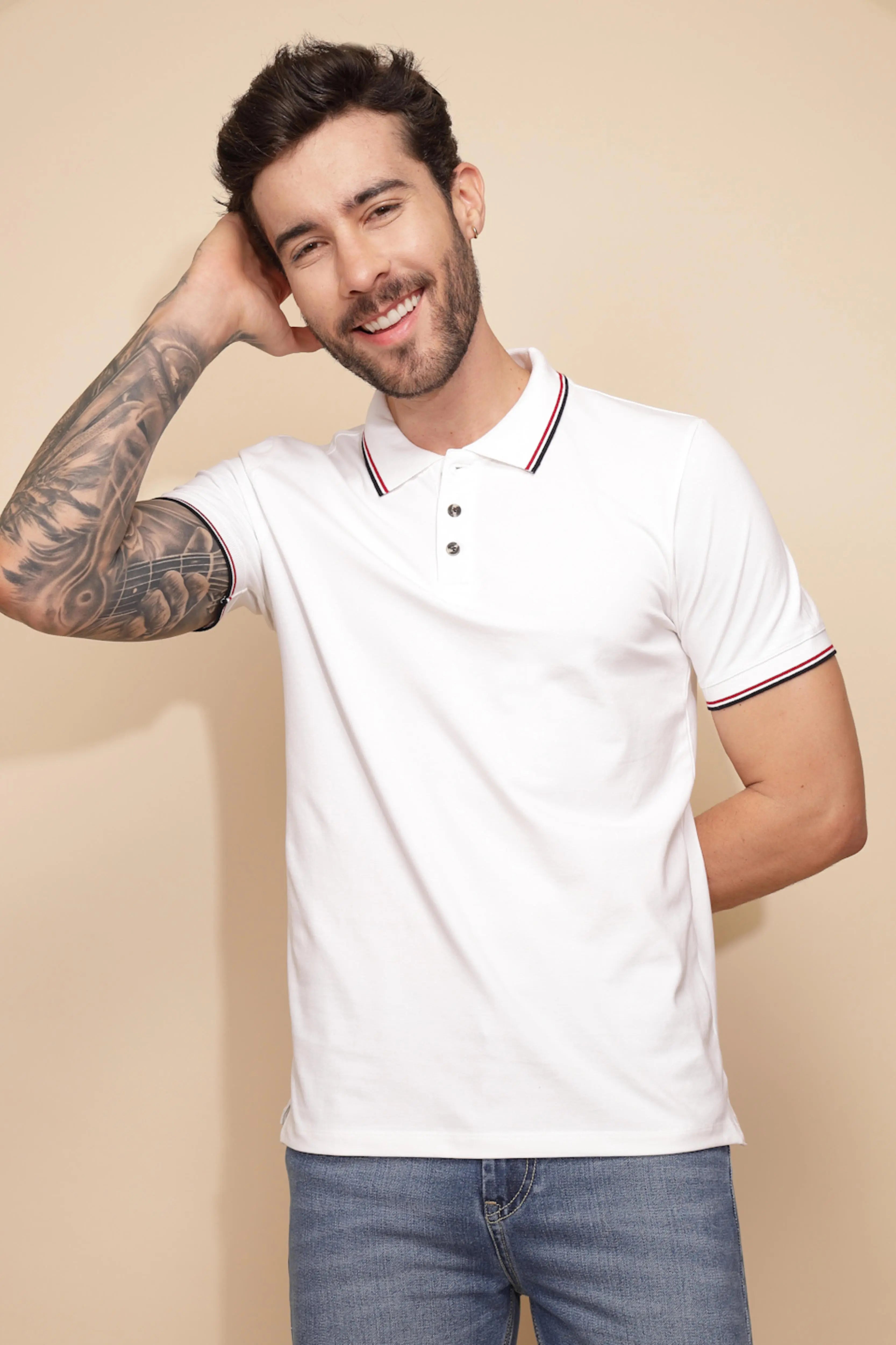 White Cotton Blend Regular Fit T-Shirt For Men - Global Republic
