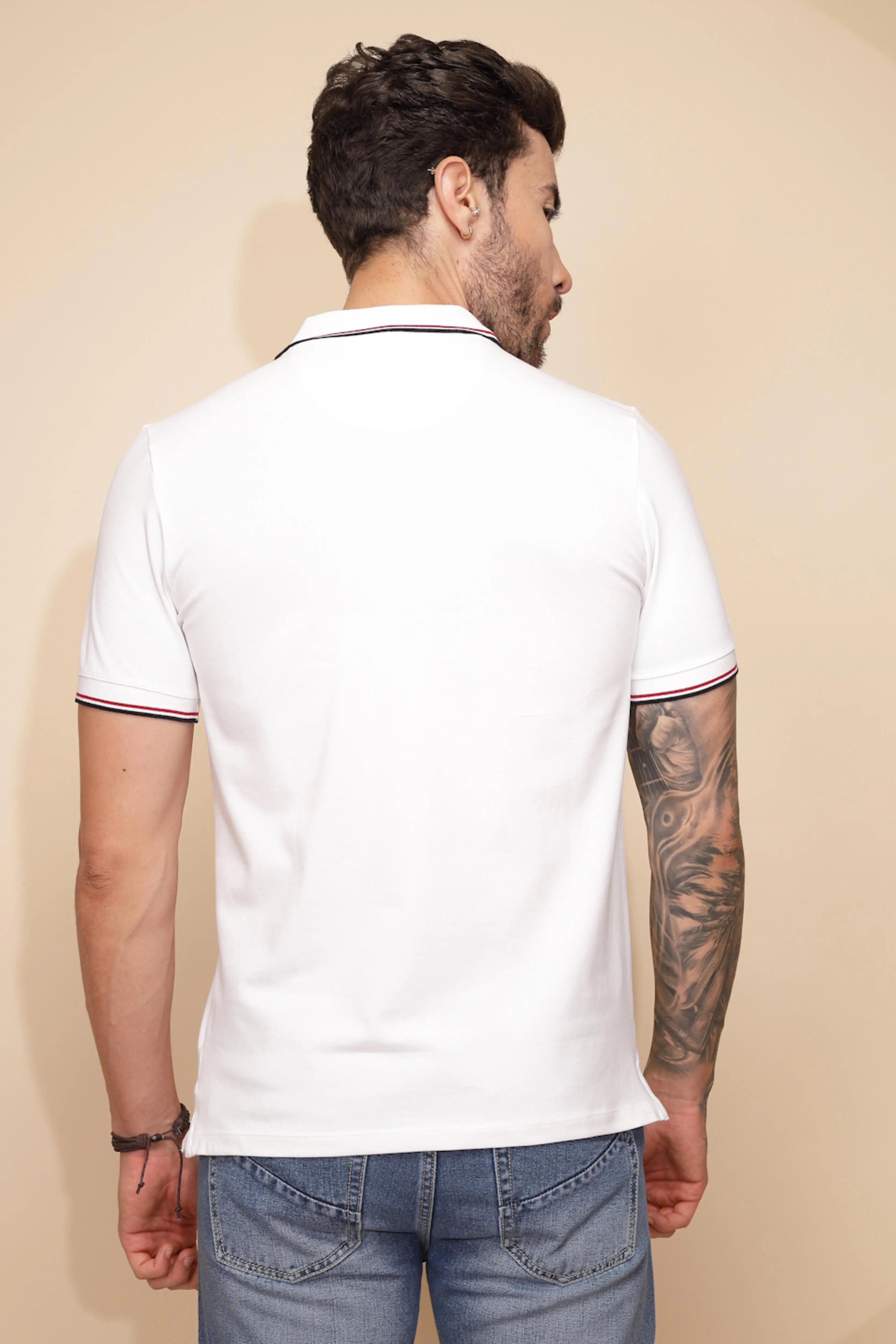 White Cotton Blend Regular Fit T-Shirt For Men - Global Republic