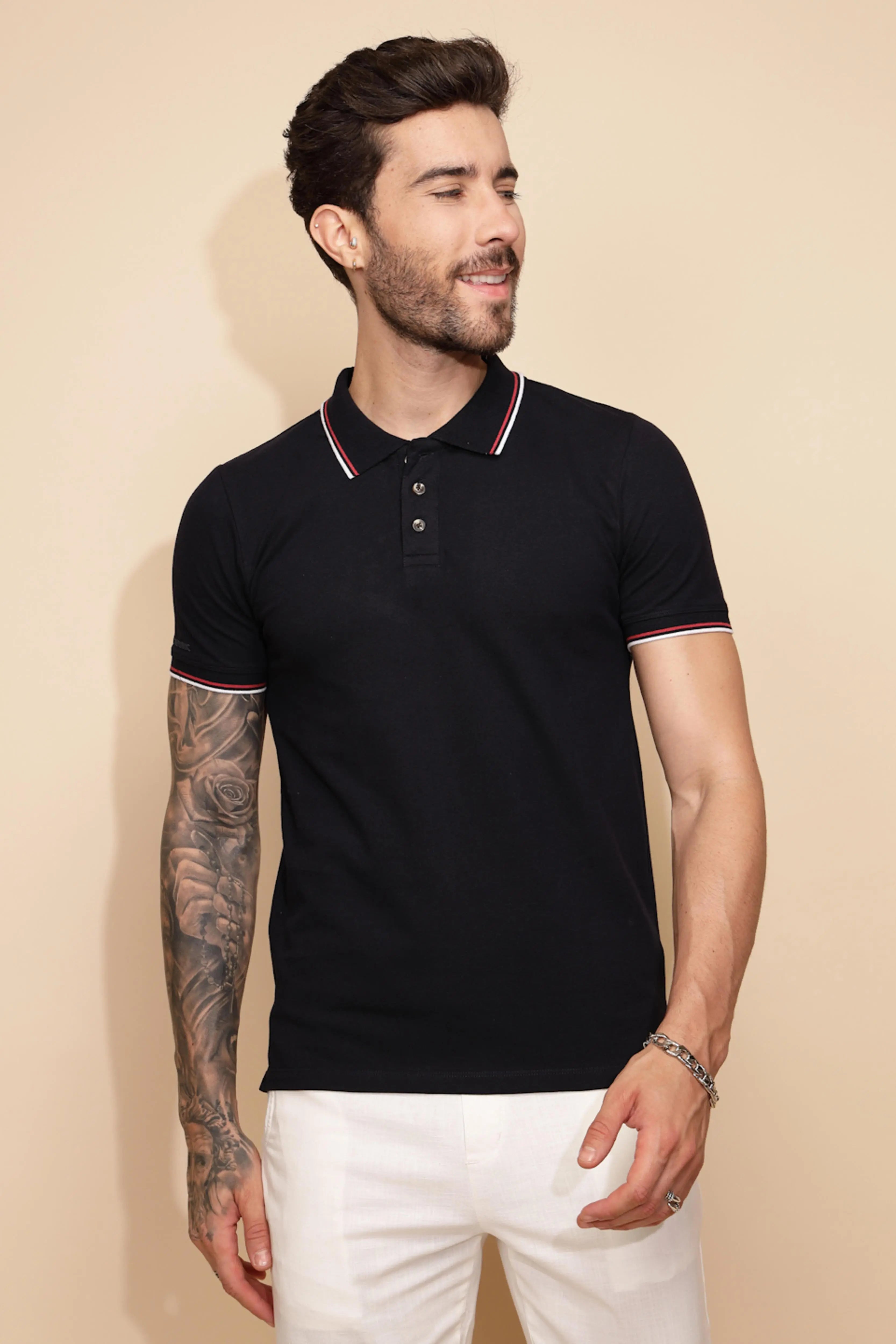 Navy Blue Cotton Blend Regular Fit T-Shirt For Men - Global Republic