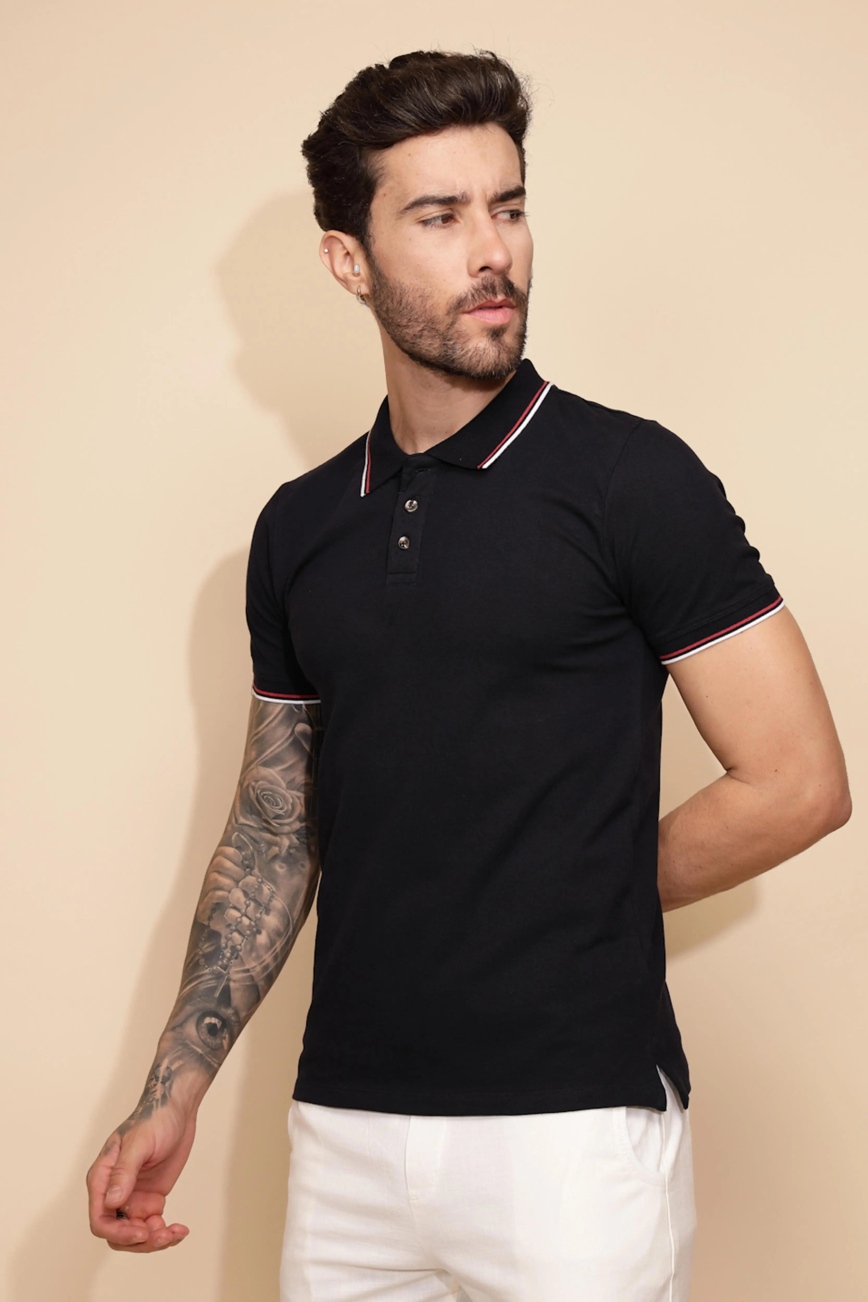 Navy Blue Cotton Blend Regular Fit T-Shirt For Men - Global Republic