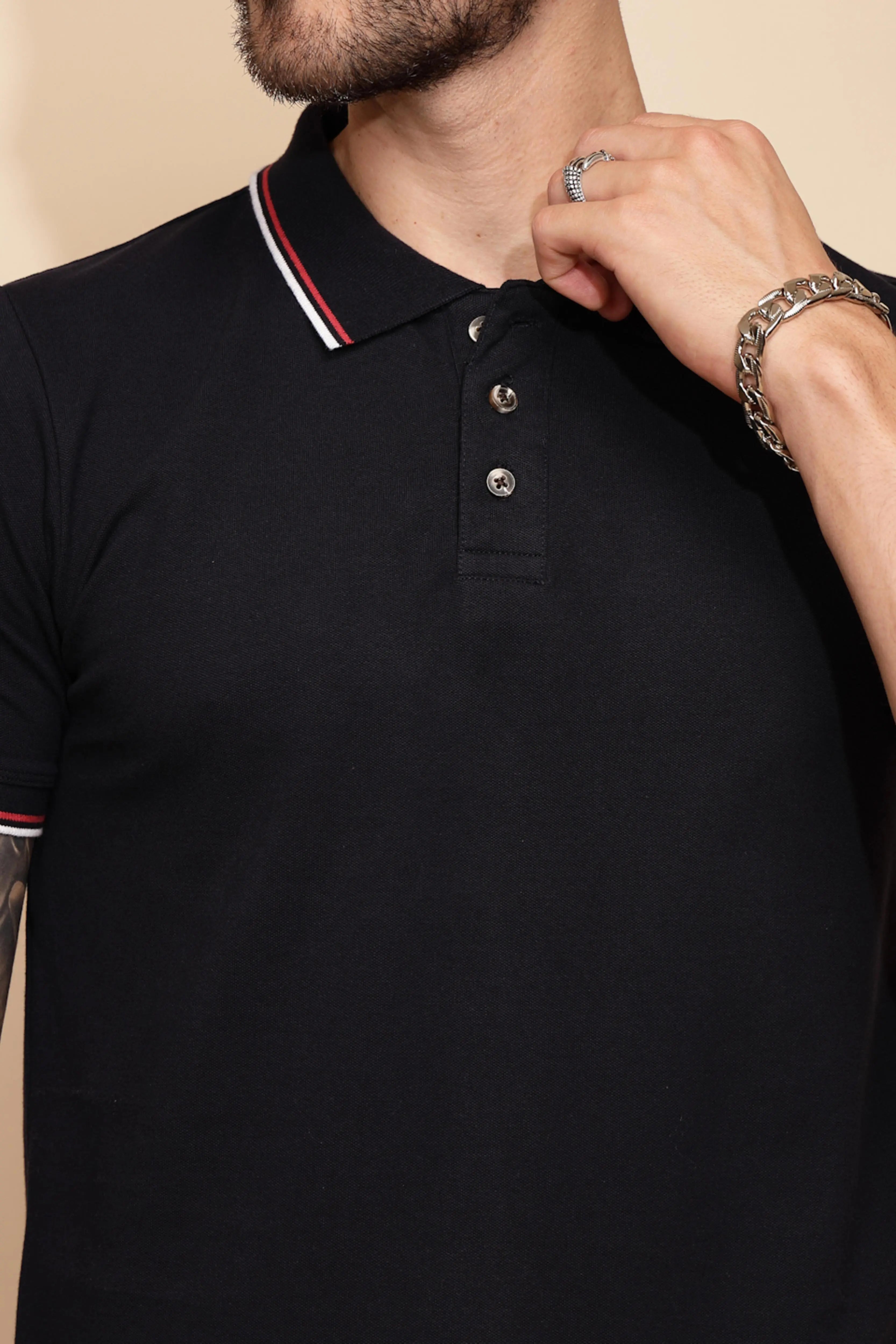 Navy Blue Cotton Blend Regular Fit T-Shirt For Men - Global Republic