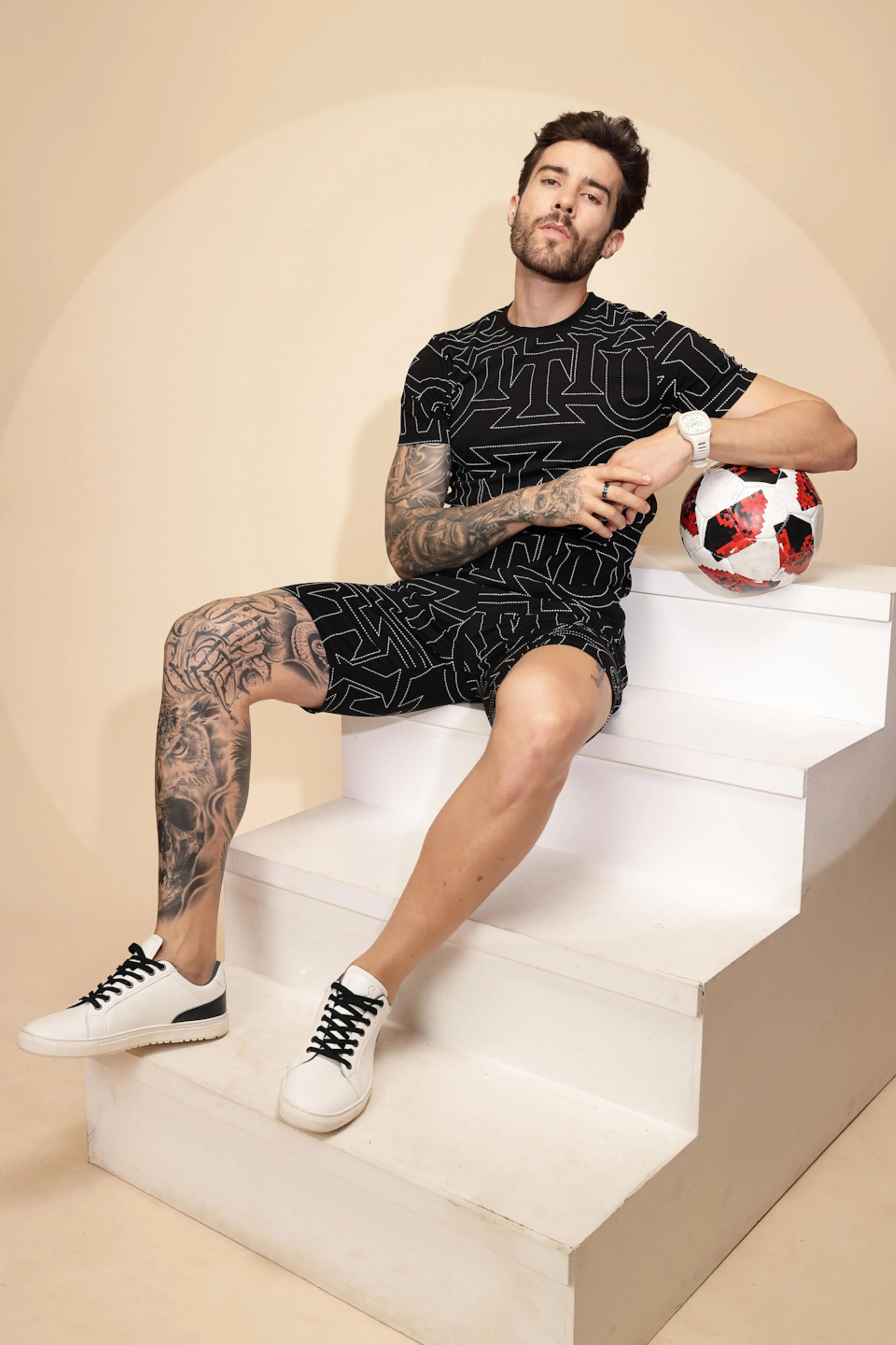 Black Viscose Blend Shorts Set - Global Republic