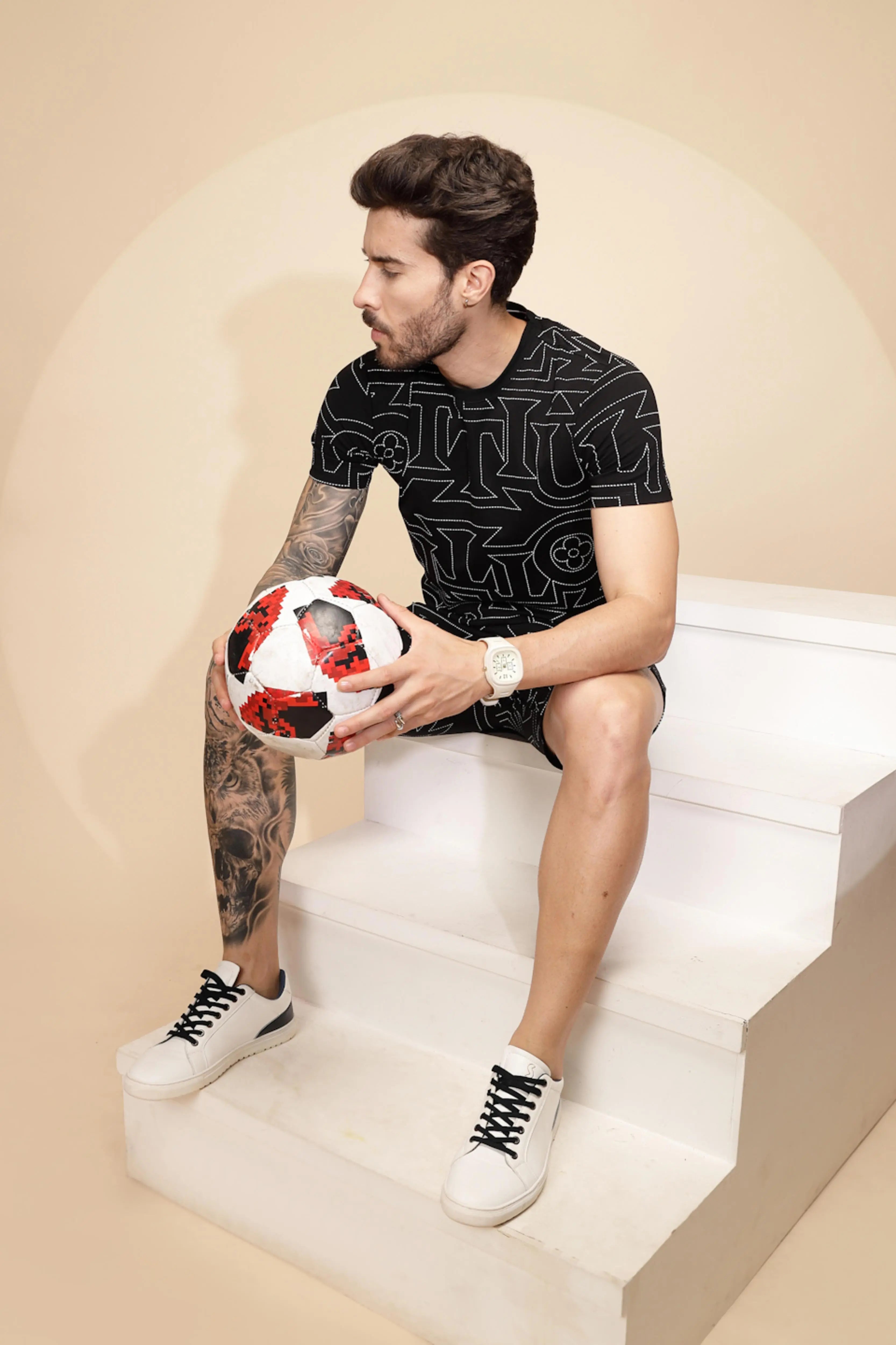 Black Viscose Blend Shorts Set - Global Republic