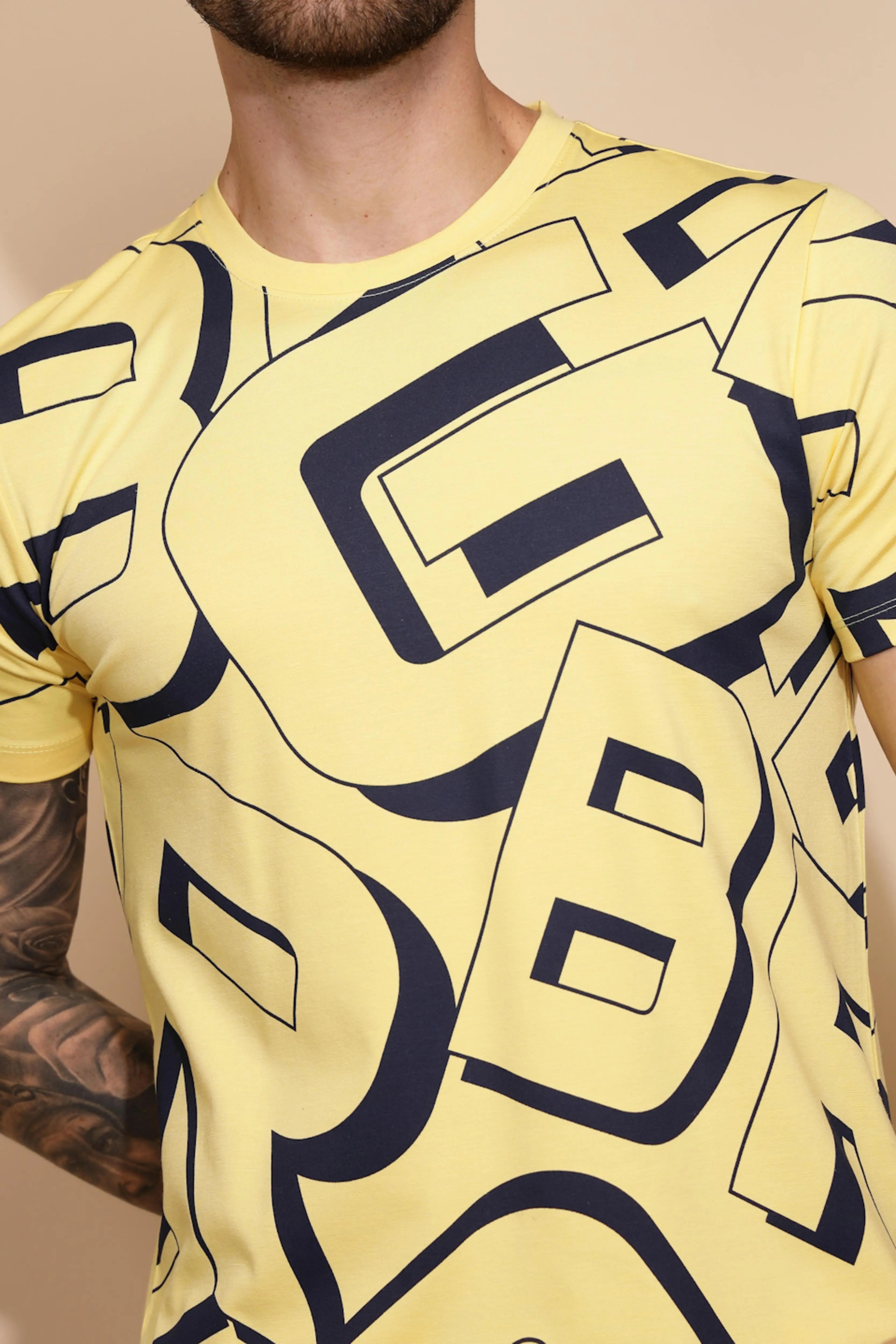 Yellow Viscose Blend Regular Fit Shorts Set For Men - Global Republic