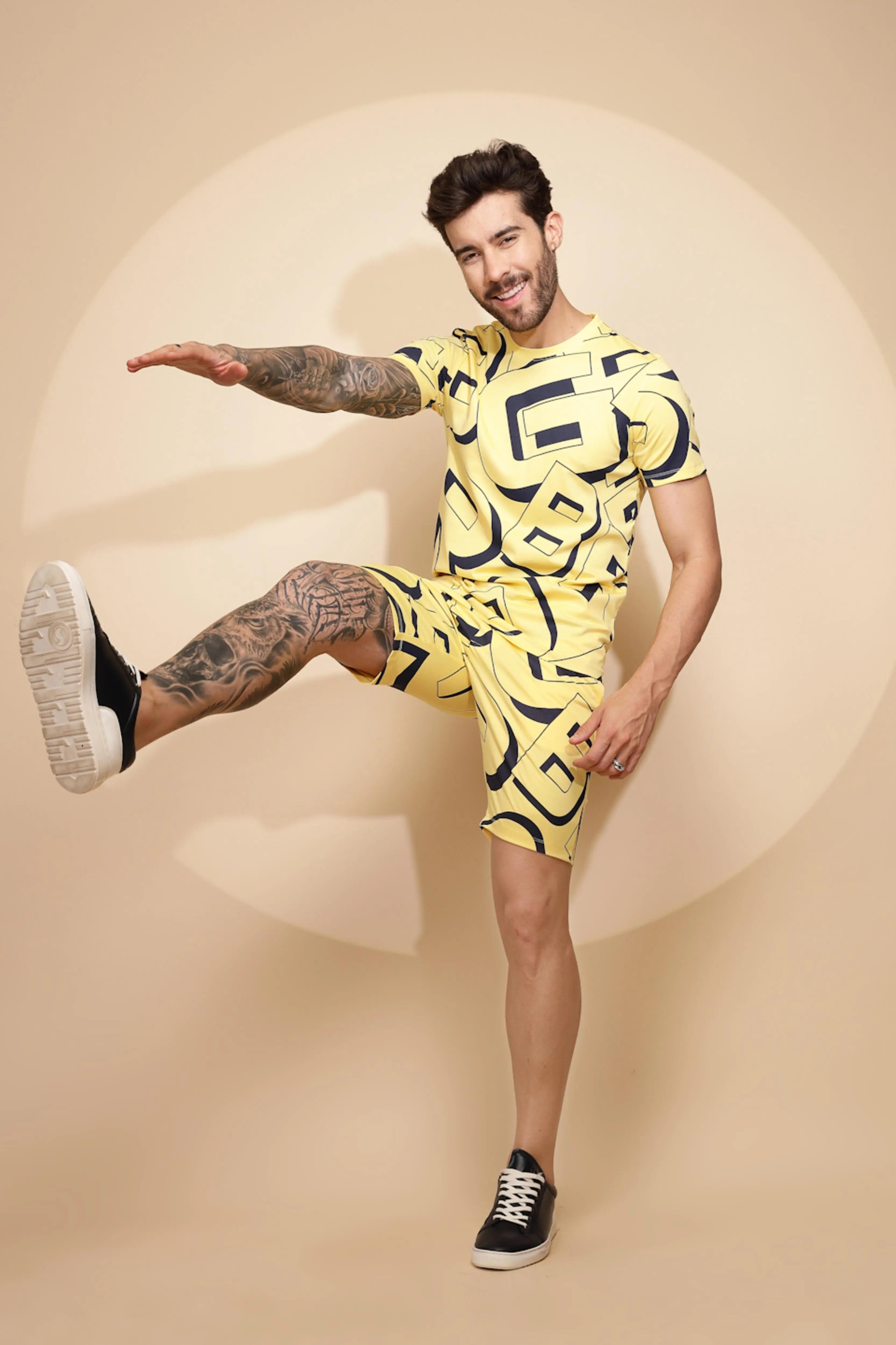 Yellow Viscose Blend Shorts Set - Global Republic