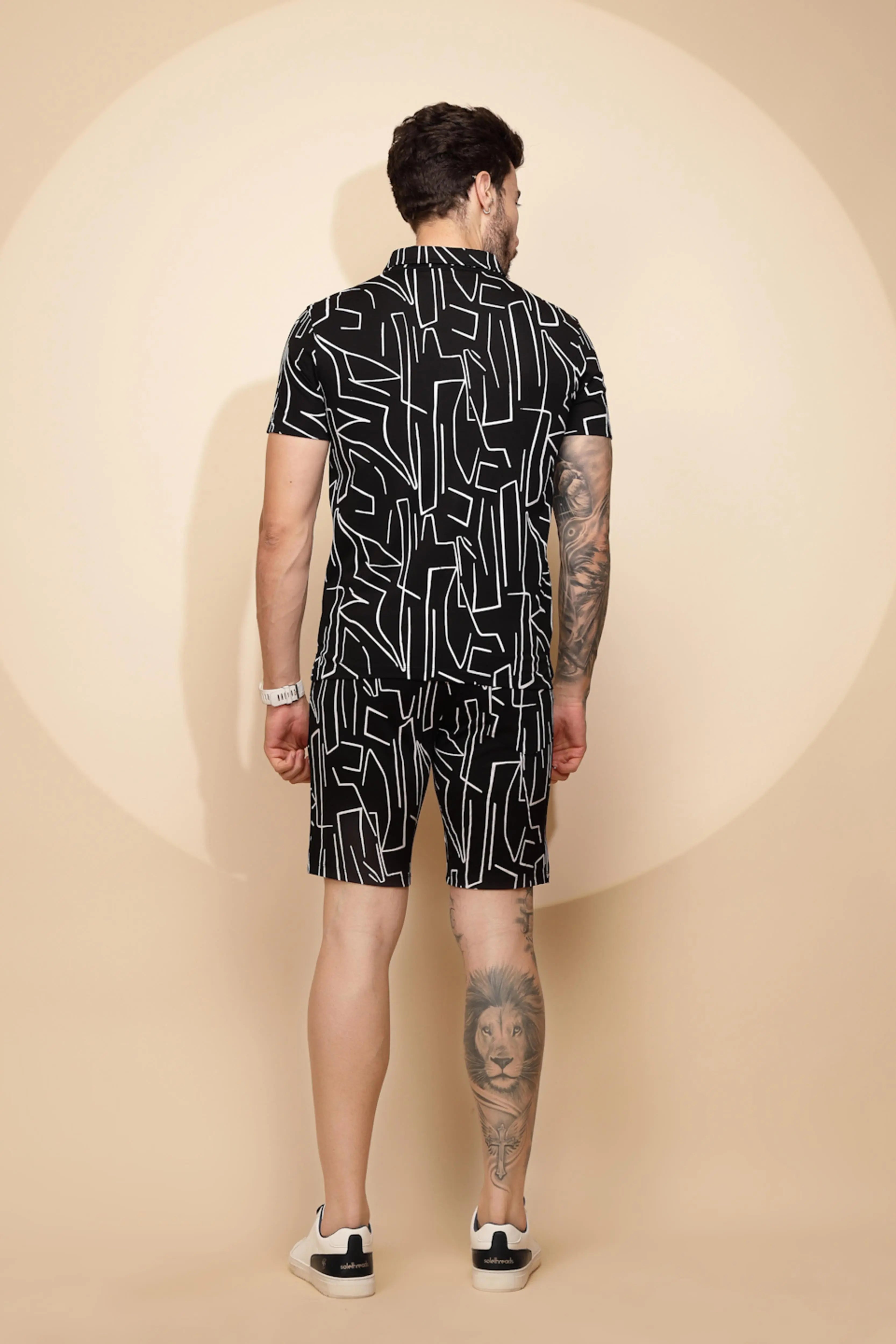 Black Viscose Blend Regular Fit Shorts Set - Global Republic