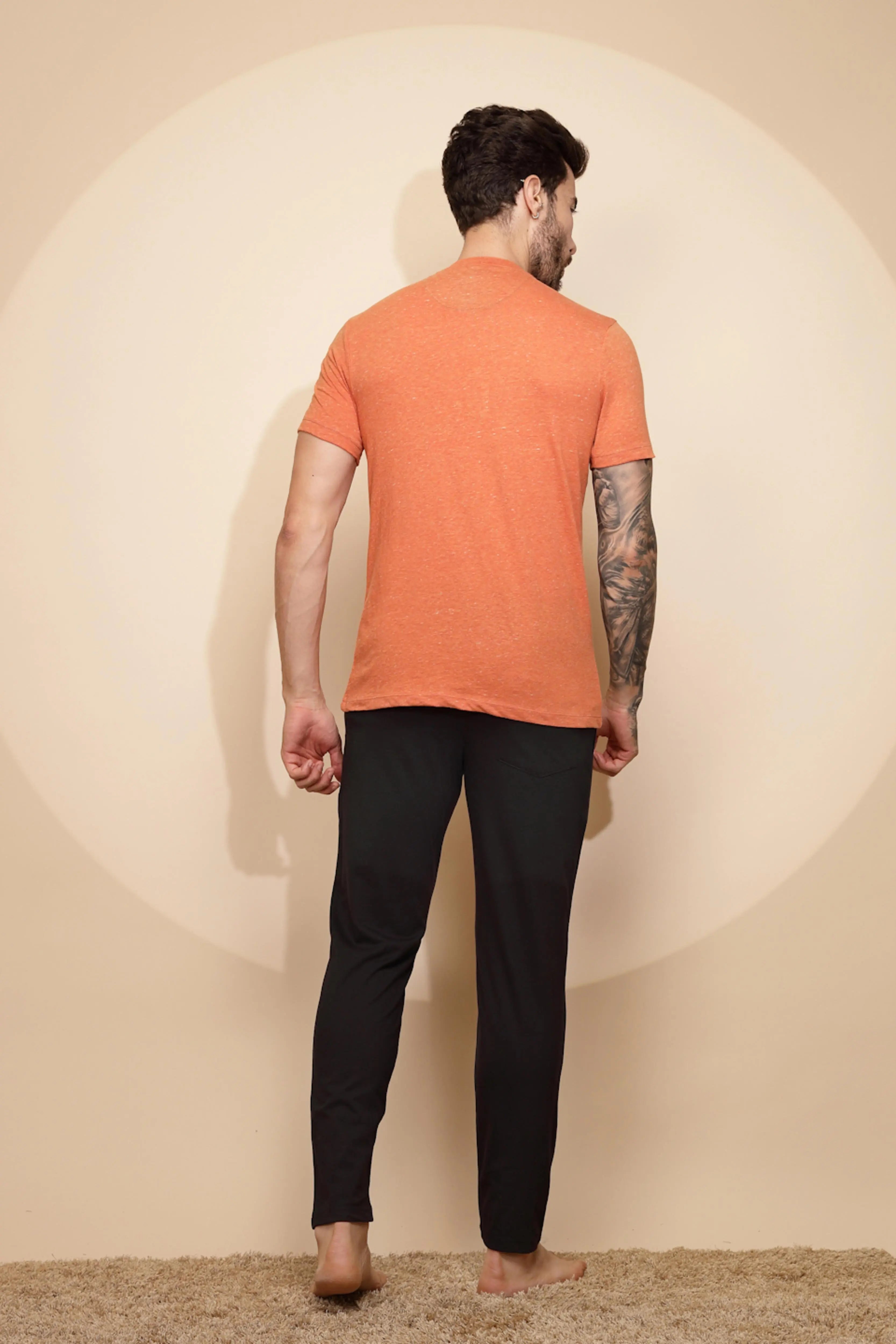 Orange Cotton Slim Fit Night Suit Set - Global Republic