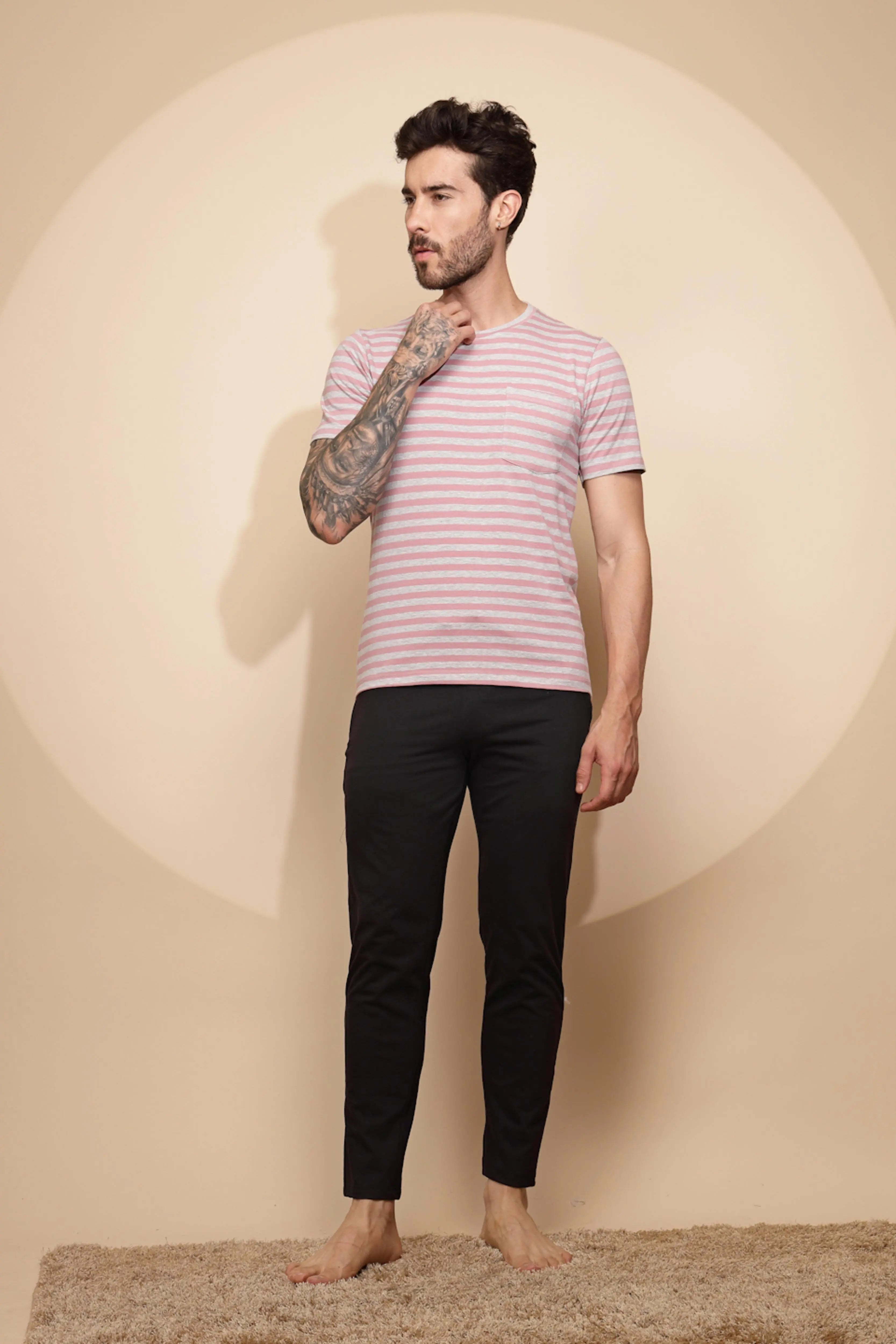 Pink Cotton Blend Slim Night Suit Set - Global Republic