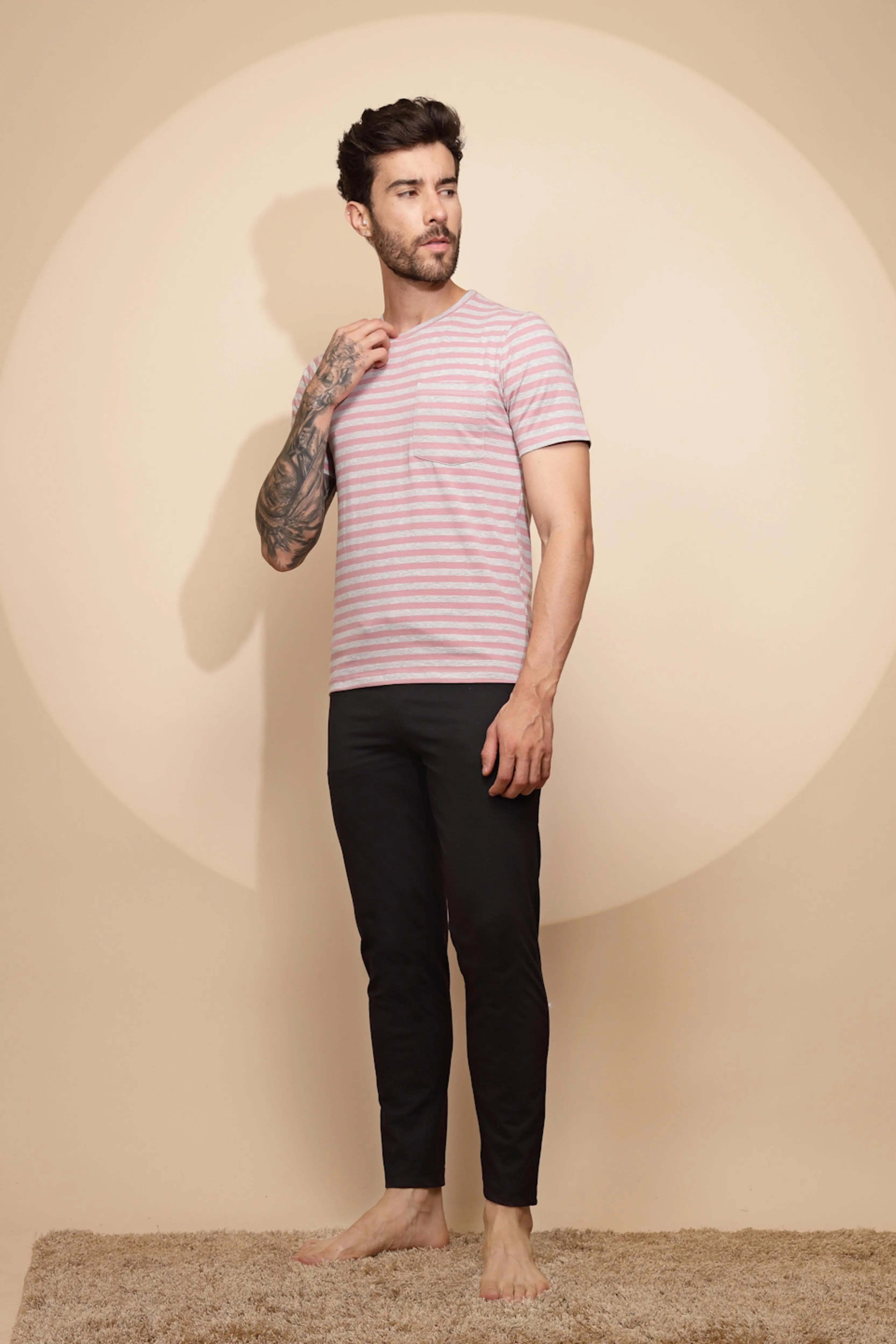 Pink Cotton Blend Slim Night Suit Set - Global Republic