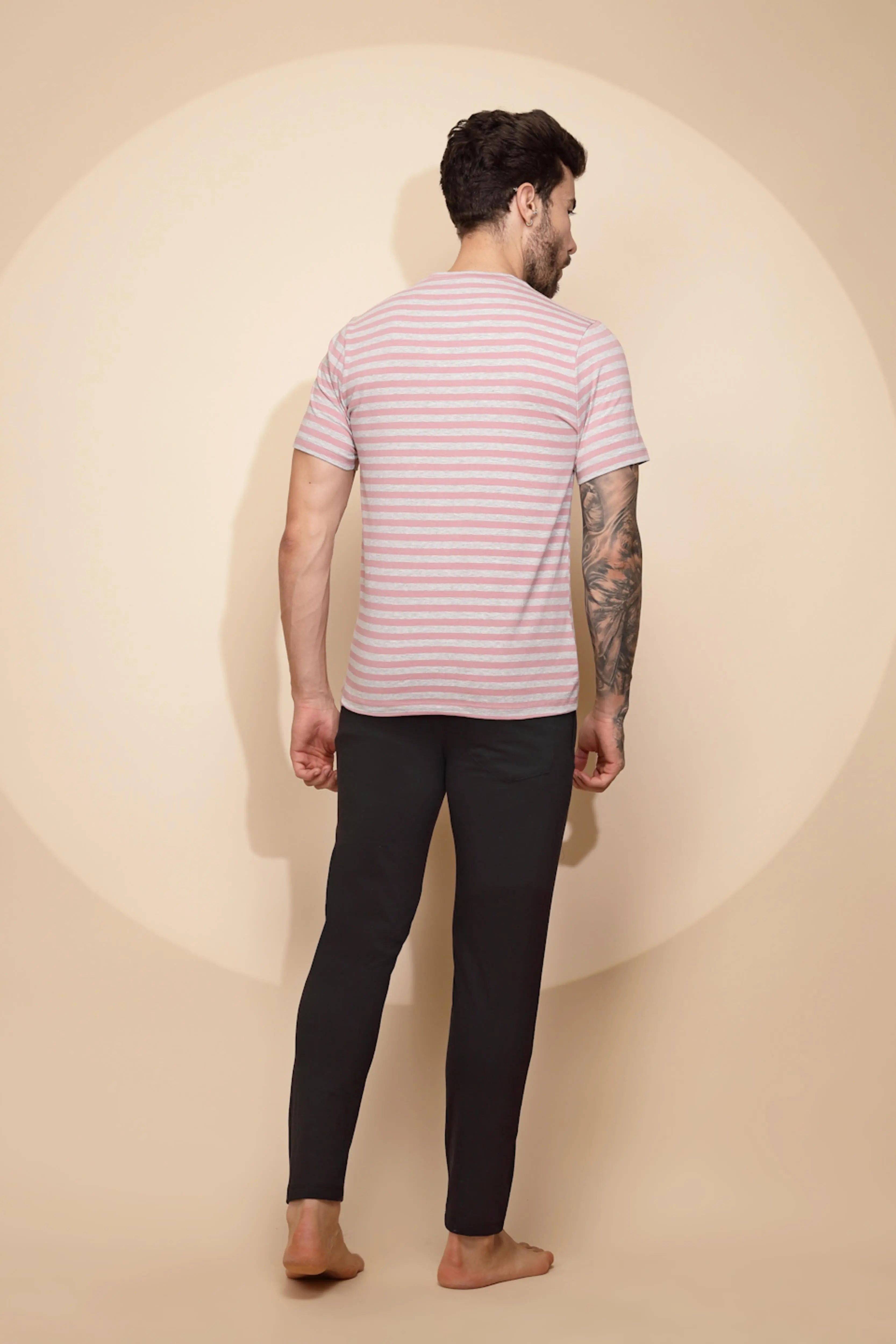 Pink Cotton Blend Slim Night Suit Set - Global Republic