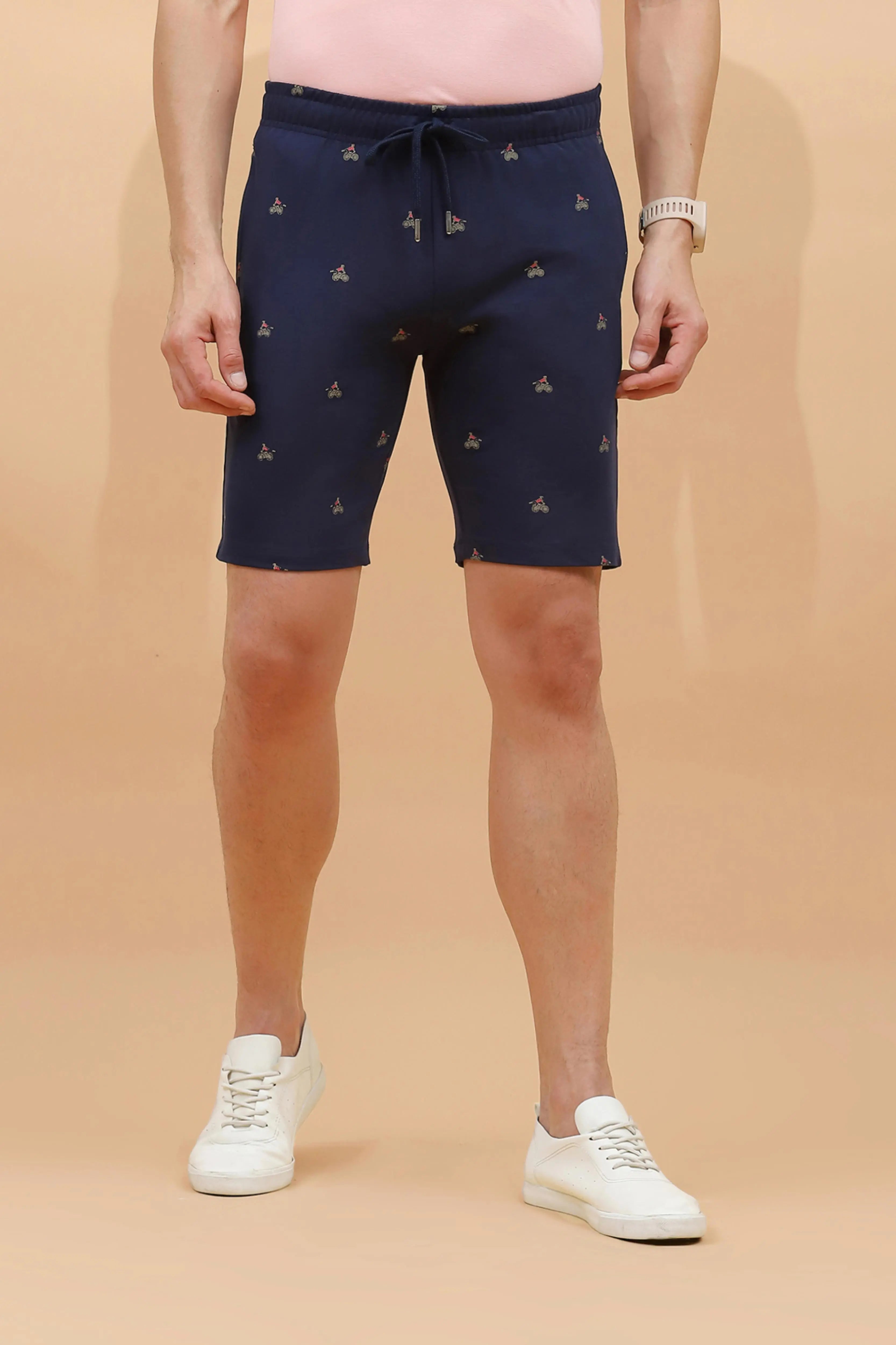 Navy Cotton Regular Fit Shorts For Men - Global Republic