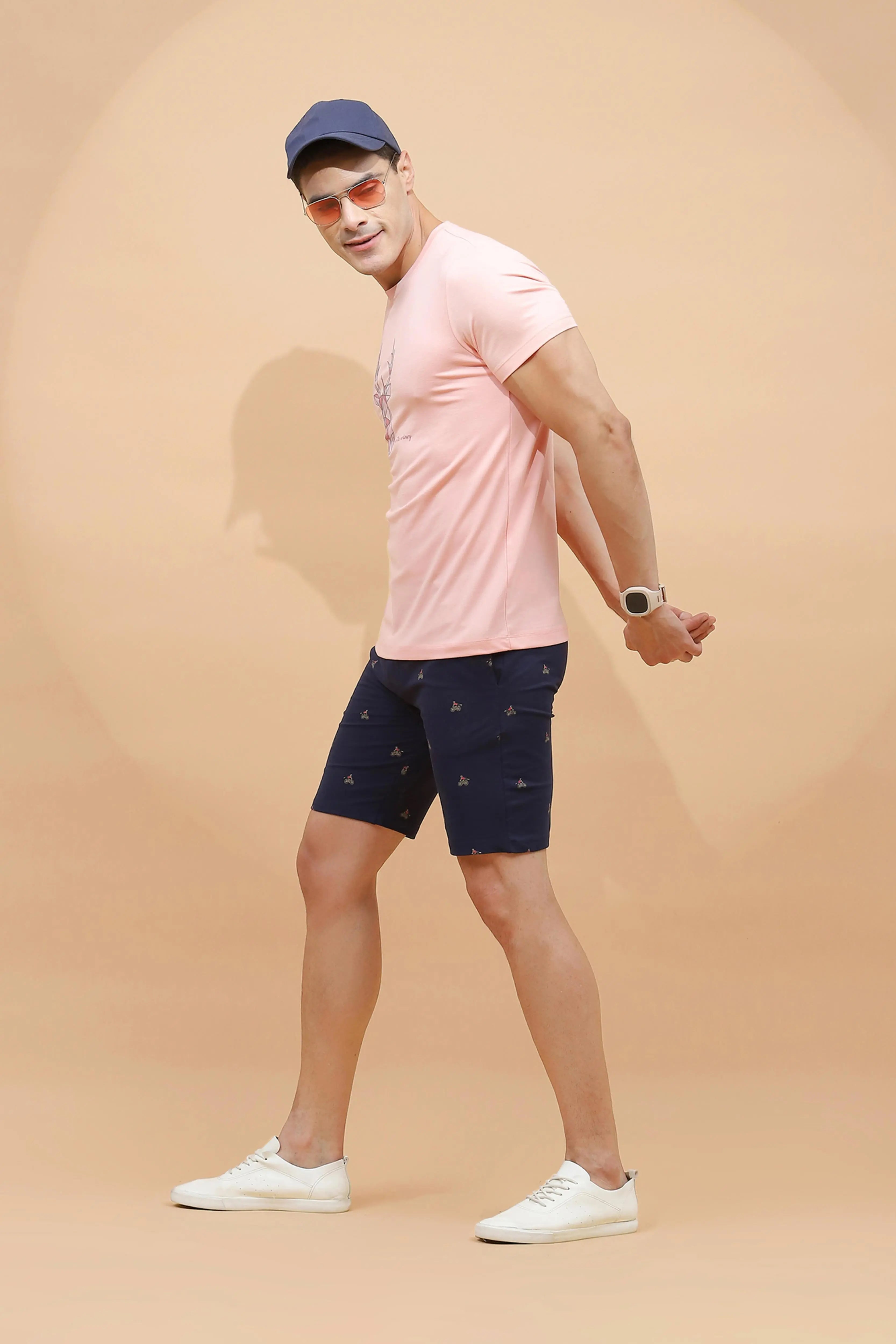 Navy Cotton Regular Fit Shorts For Men - Global Republic