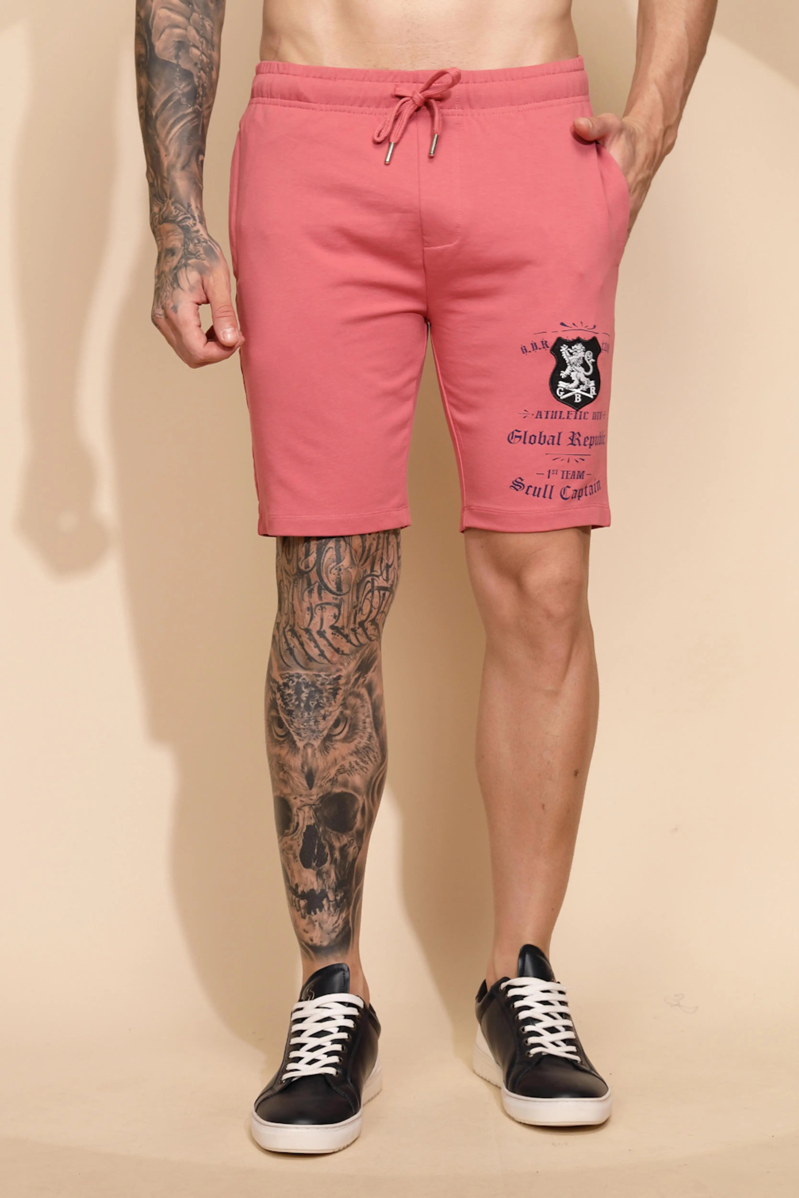 Pink Cotton Regular Fit Shorts - Global Republic