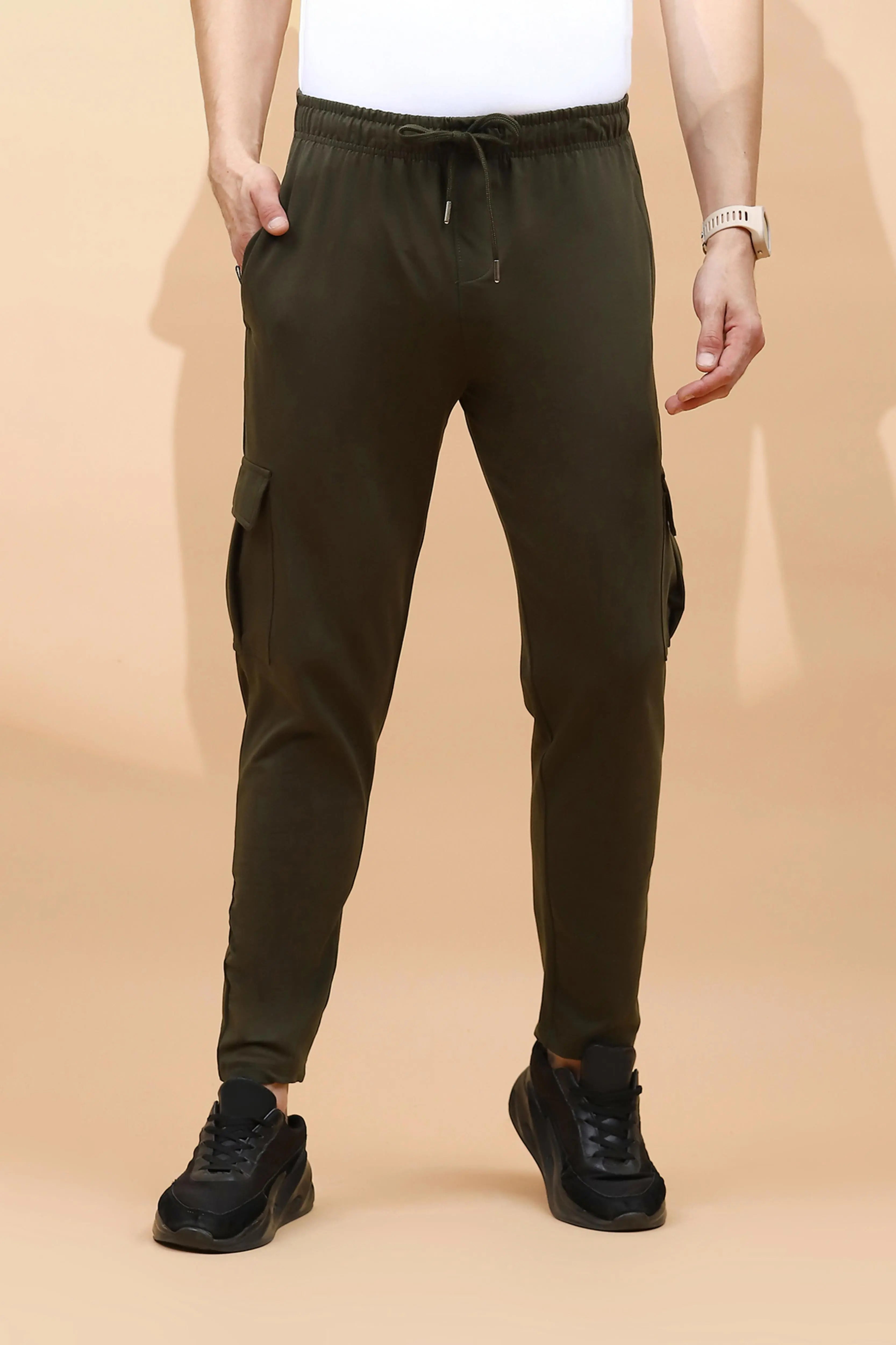 Olive Cotton Regular Fit Cargo For Men - Global Republic