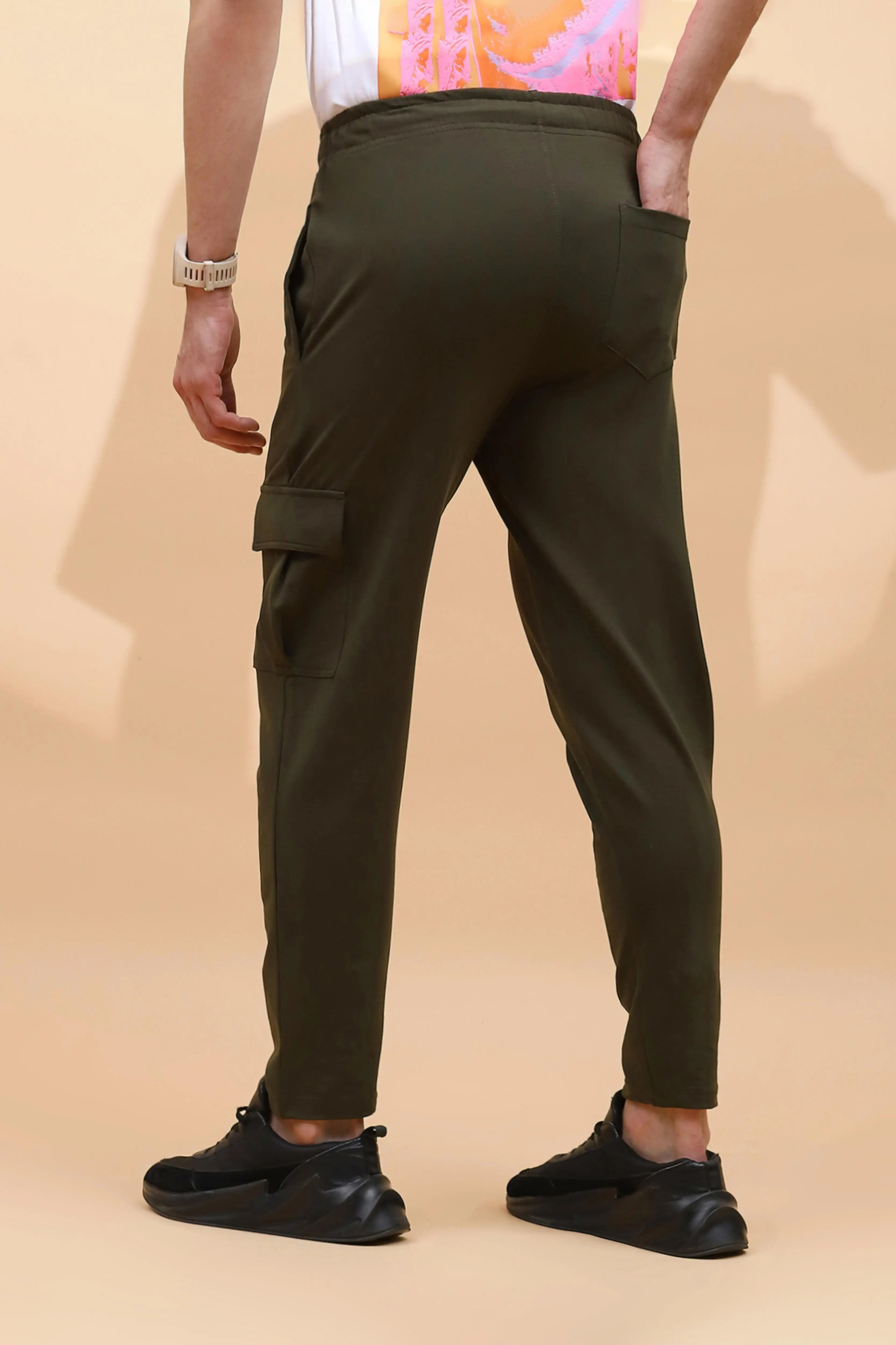 Olive Cotton Regular Fit Cargo For Men - Global Republic