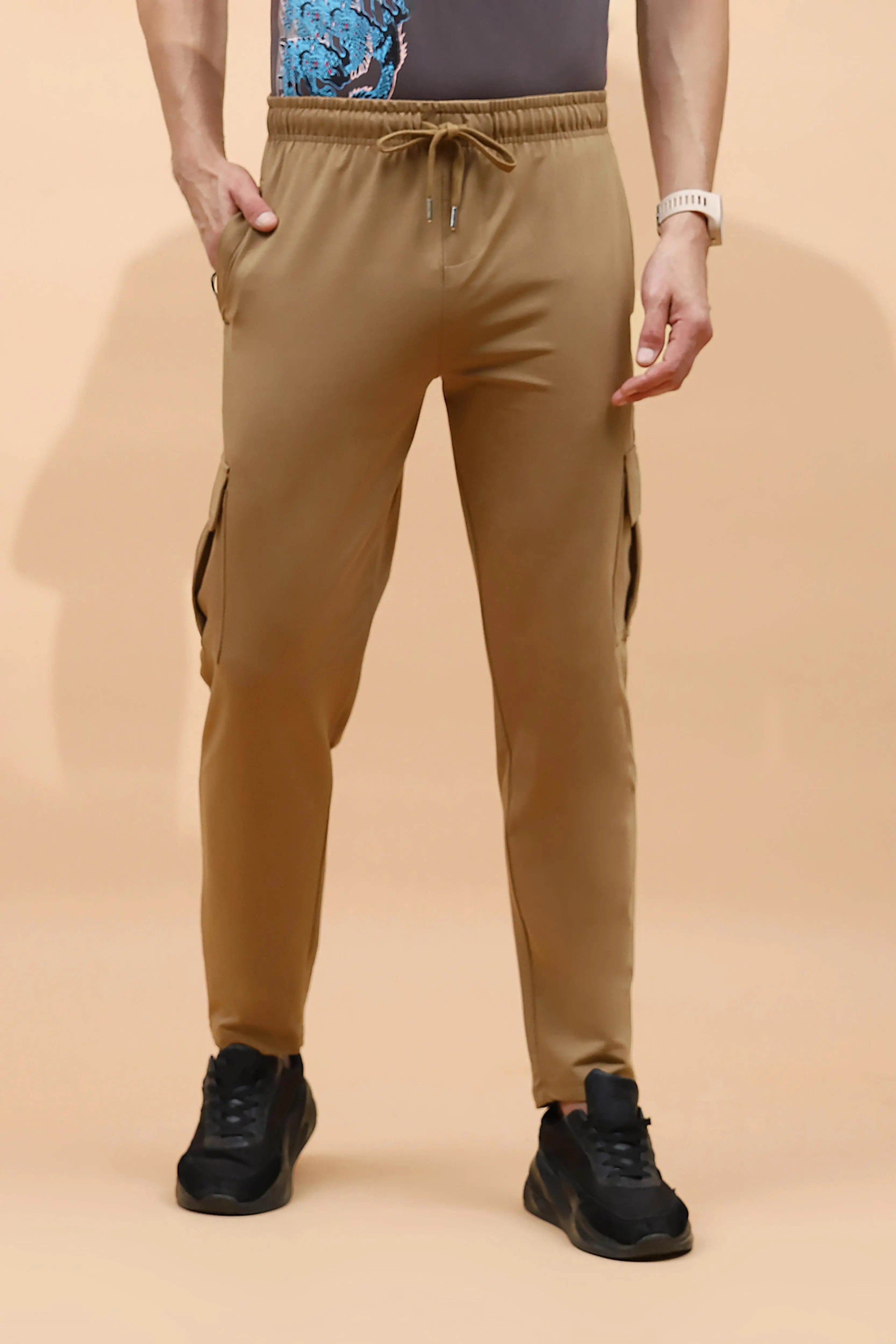 Khaki Cotton Regular Fit Cargo For Men - Global Republic