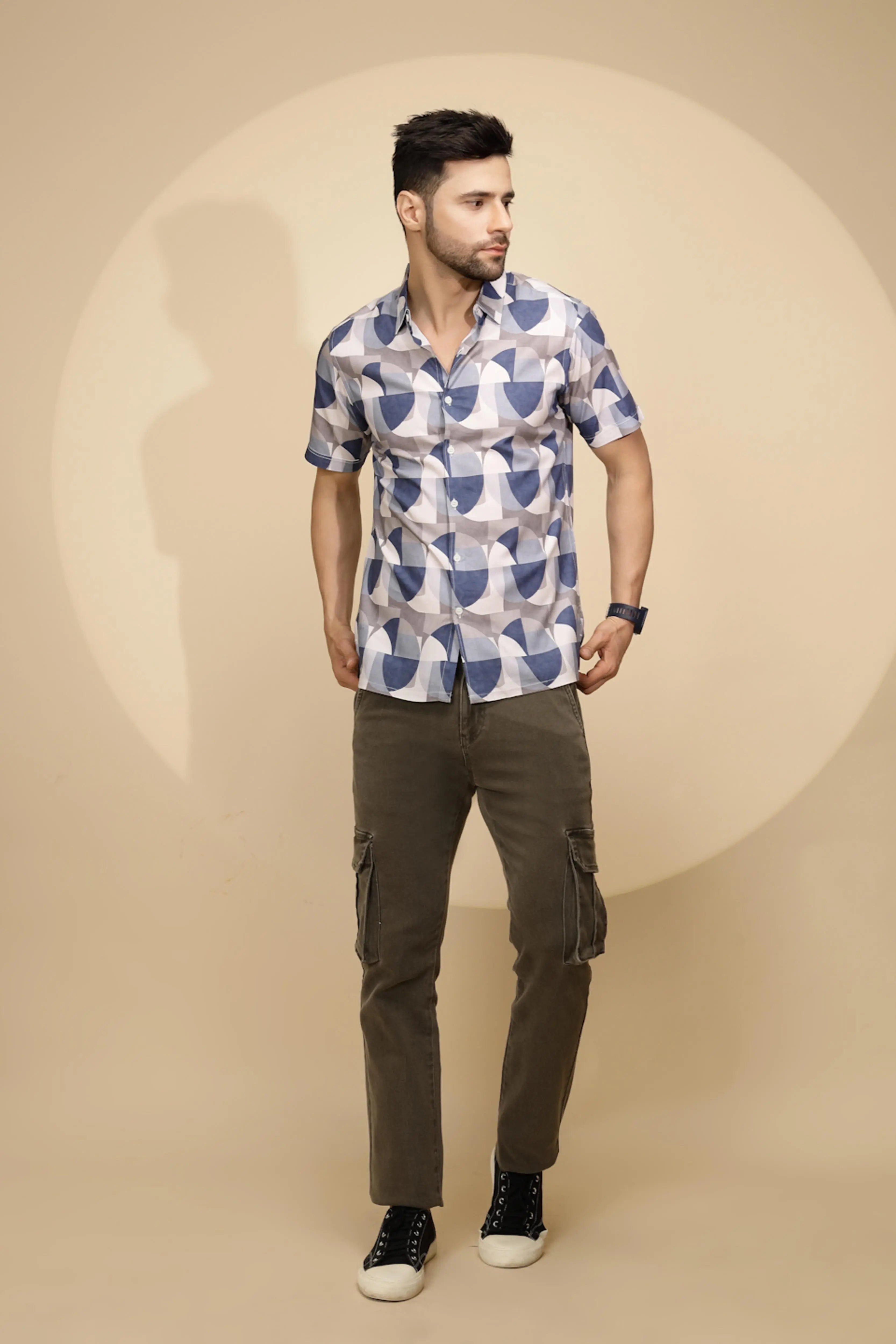 Blue Rayon Tailored Fit Shirt For Men - Global Republic