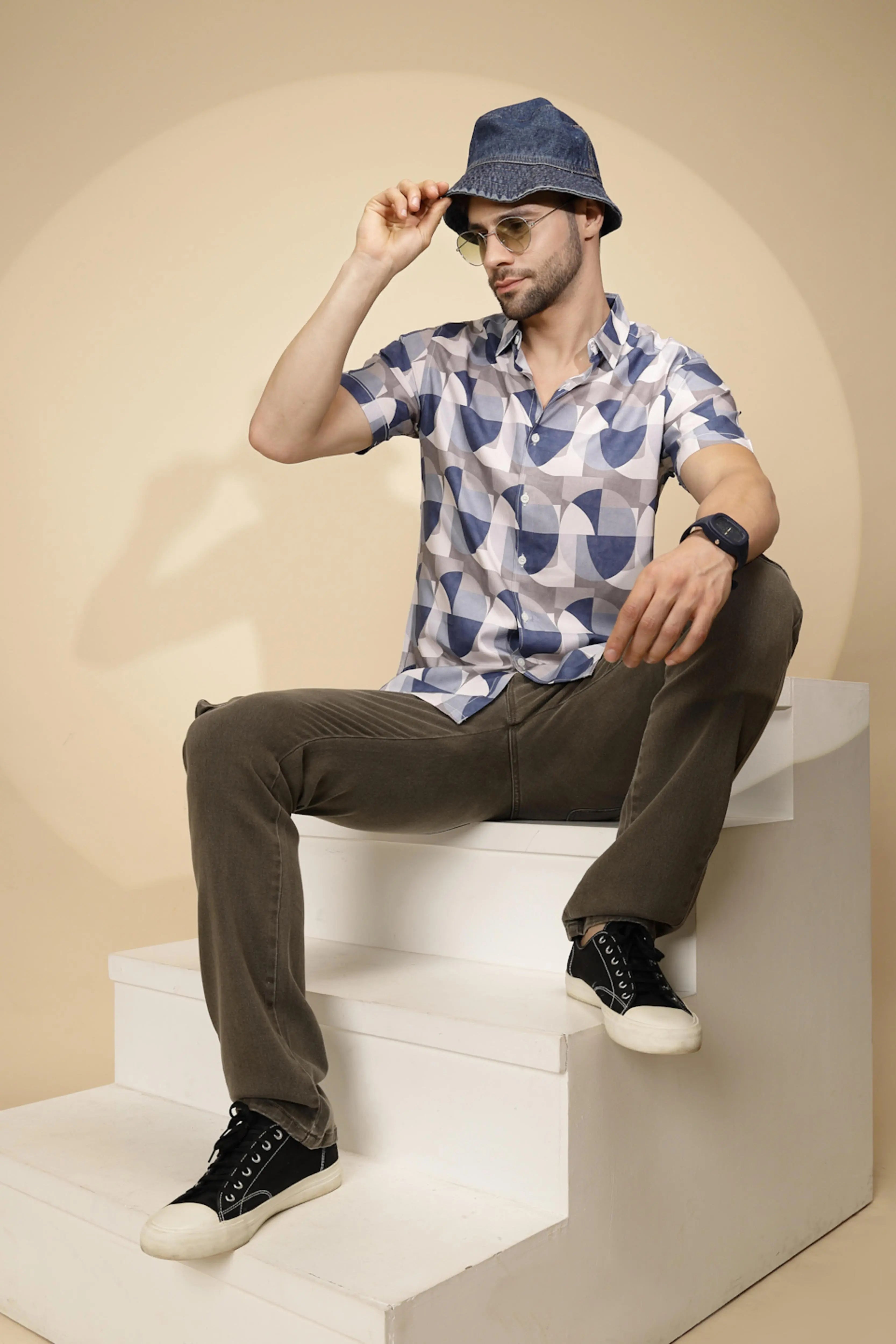 Blue Rayon Tailored Fit Shirt For Men - Global Republic