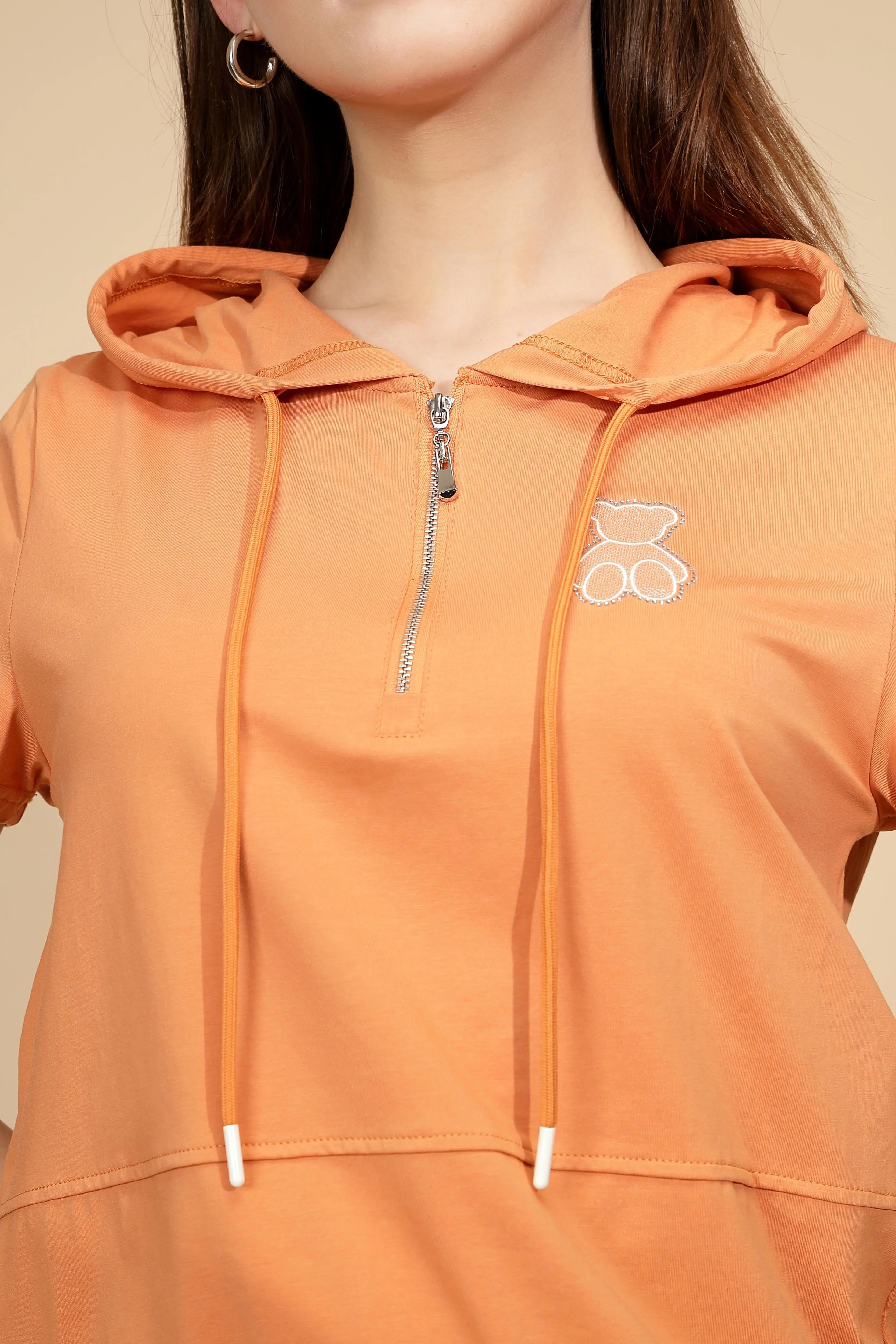 Orange Cotton Blend Hooded Top - Global Republic