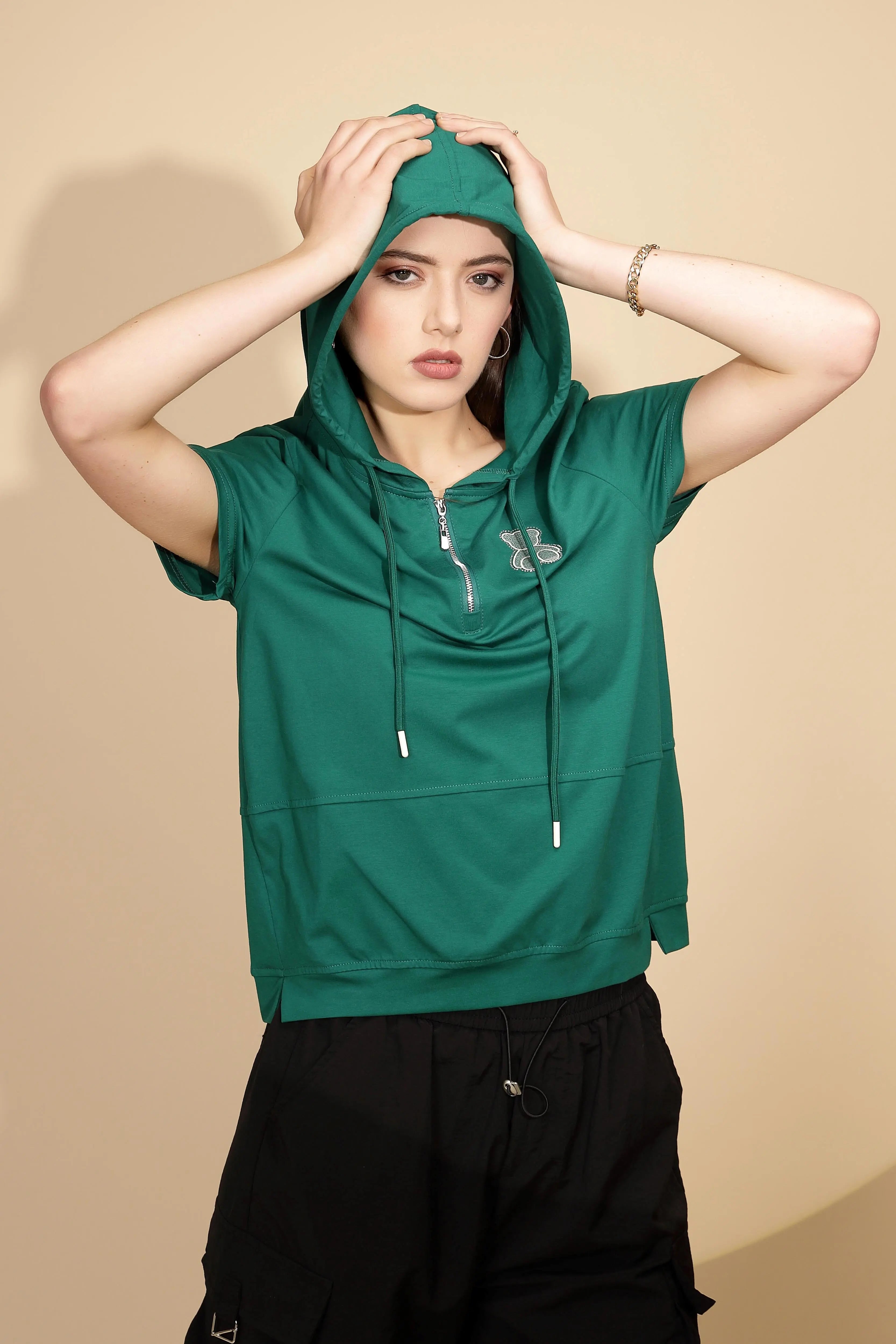 Green Cotton Blend Hooded Top - Global Republic