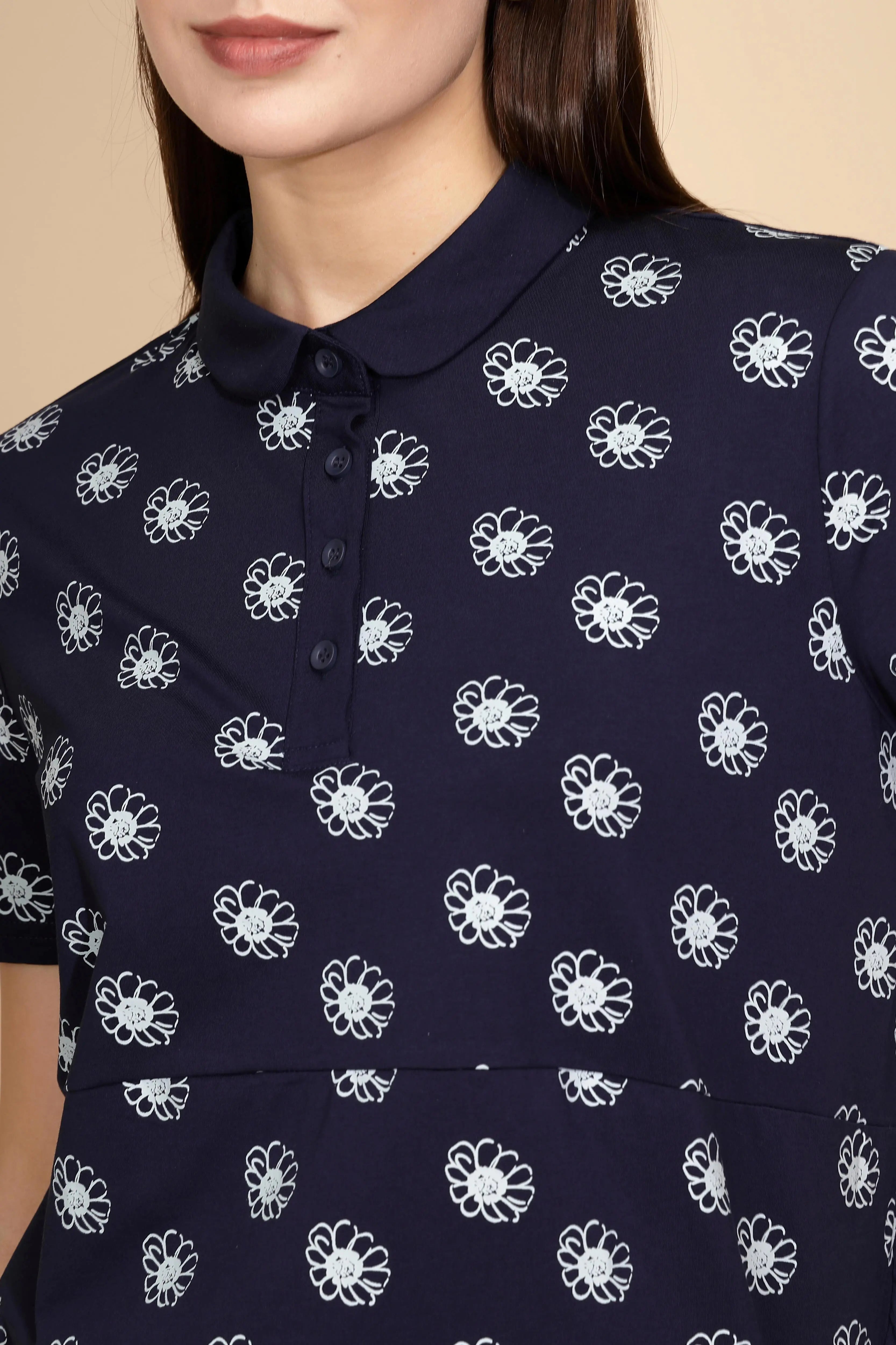 Navy Cotton Printed Loose Top - Global Republic