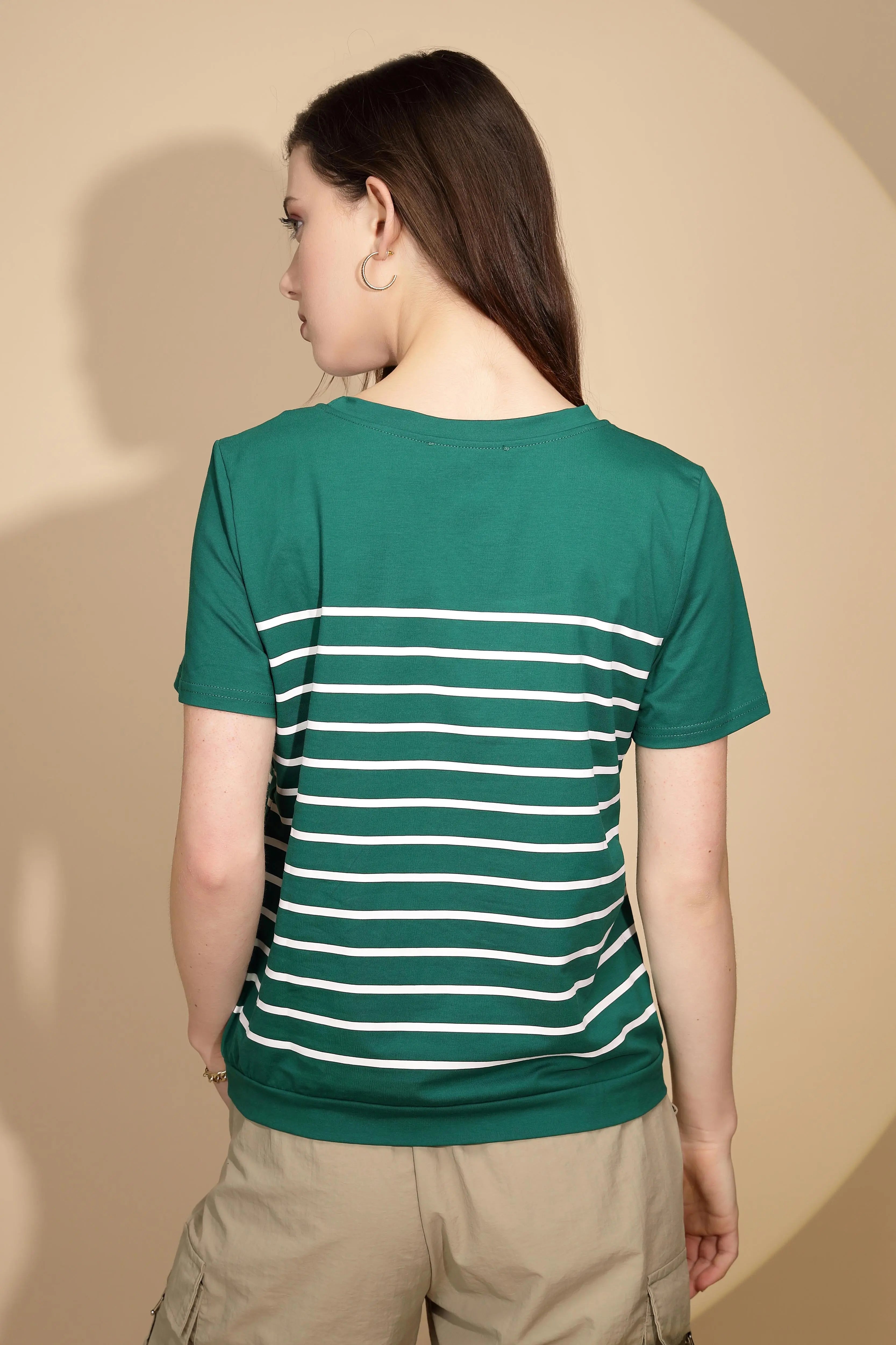Green Striped Cotton Blend Top - Global Republic