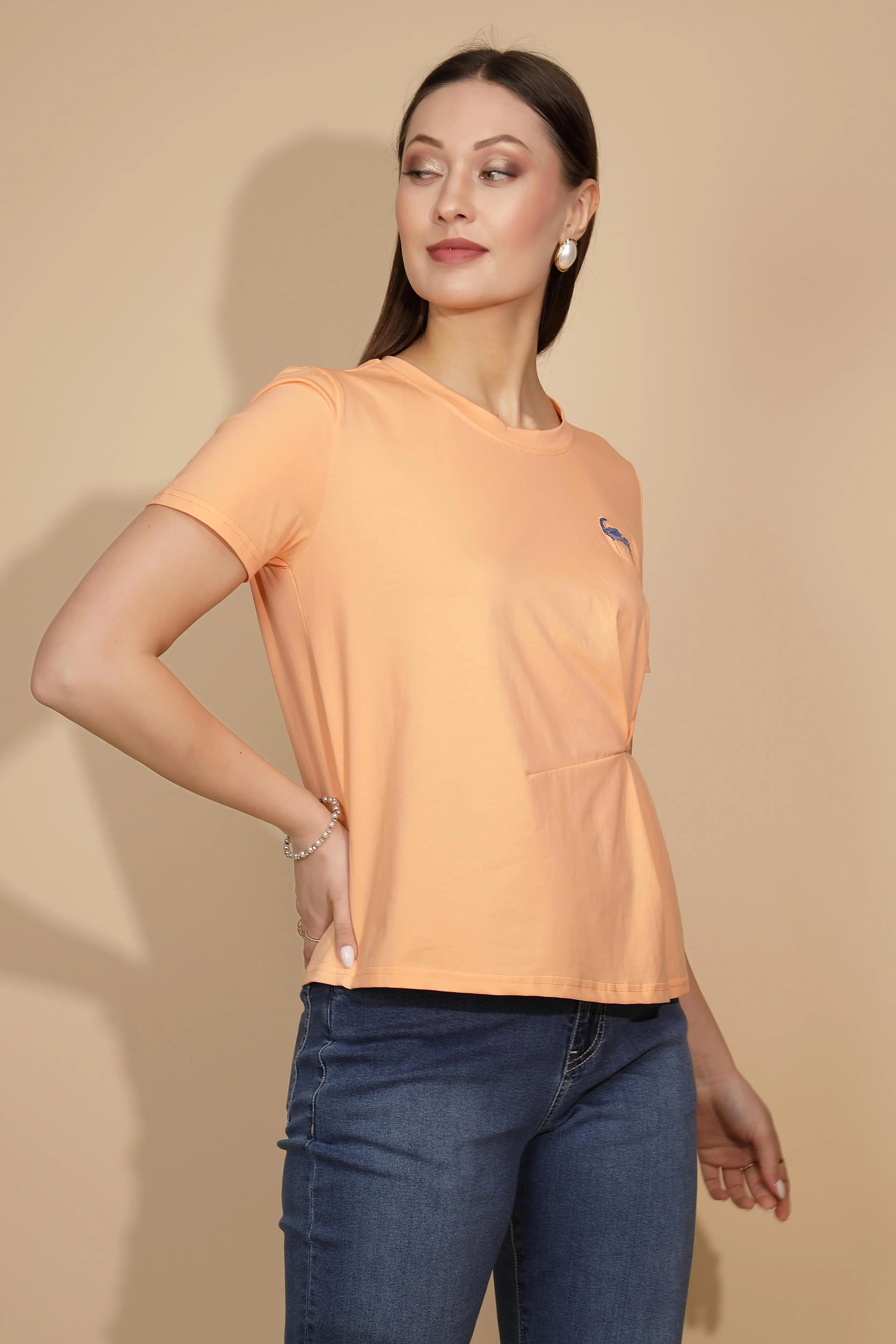 Peach Cotton Blend Regular Fit Top - Global Republic