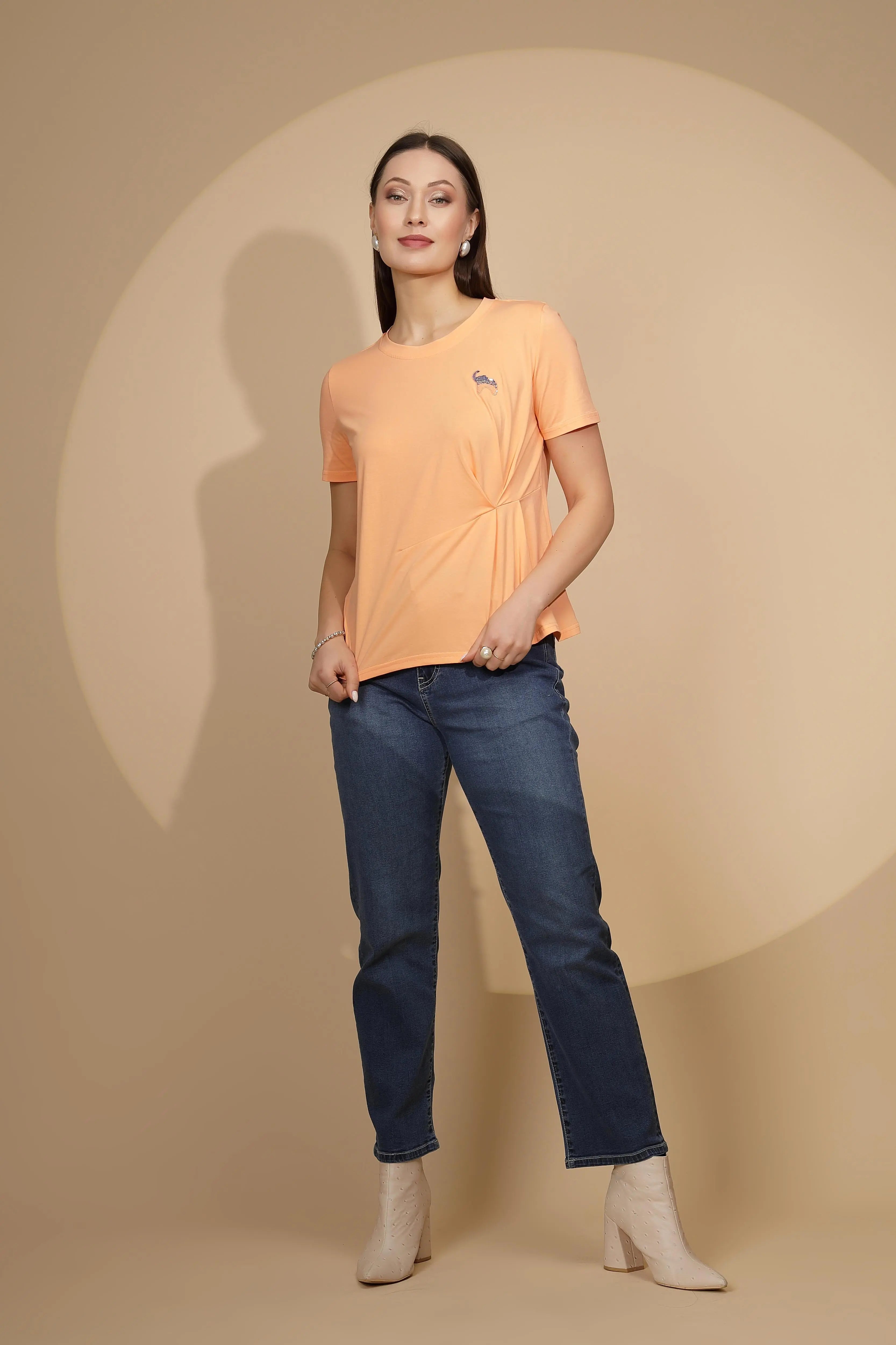Peach Cotton Blend Regular Fit Top - Global Republic