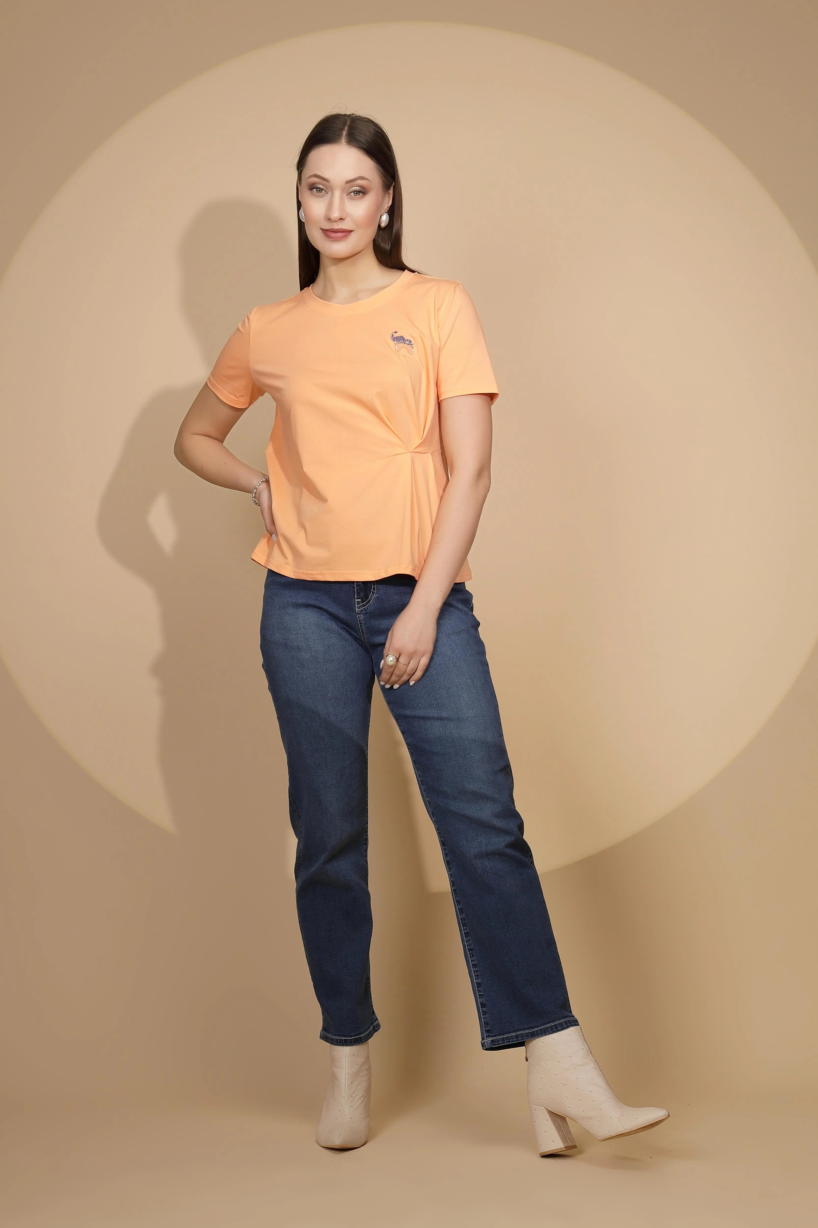 Peach Cotton Blend Regular Fit Top - Global Republic