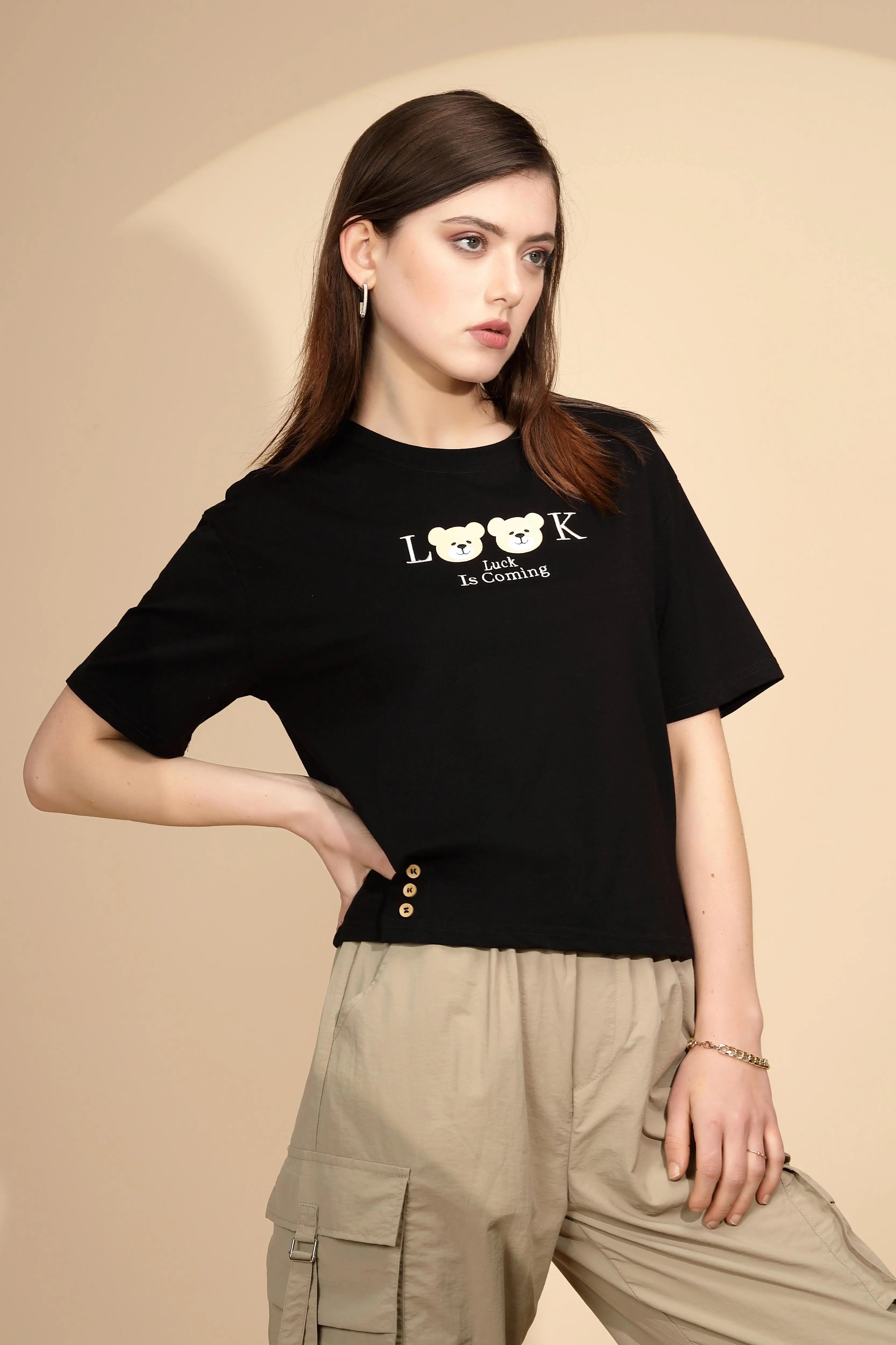 Black Cotton Blend Regular Fit Top - Global Republic