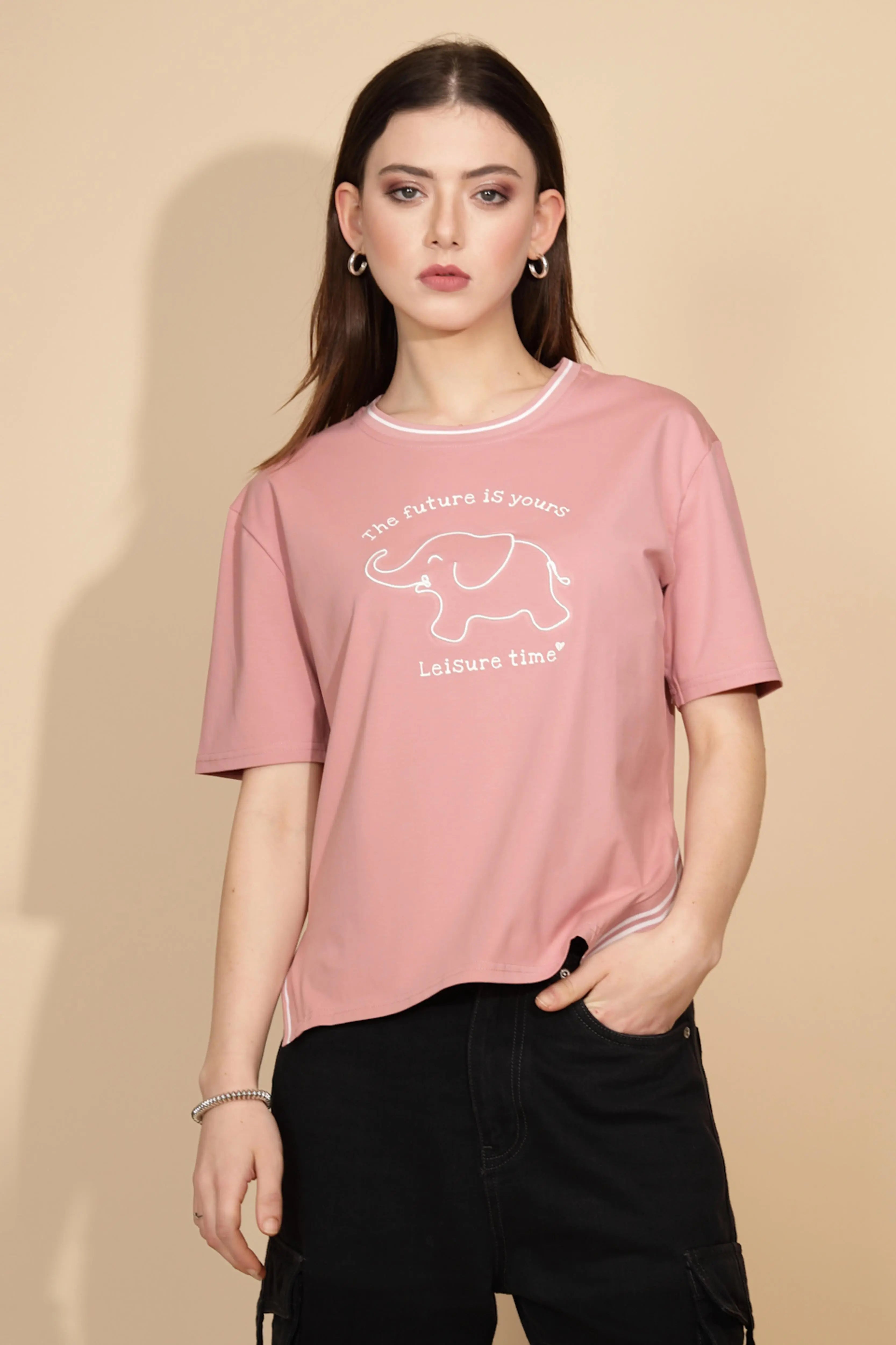 Pink Cotton Blend Graphic Top - Global Republic