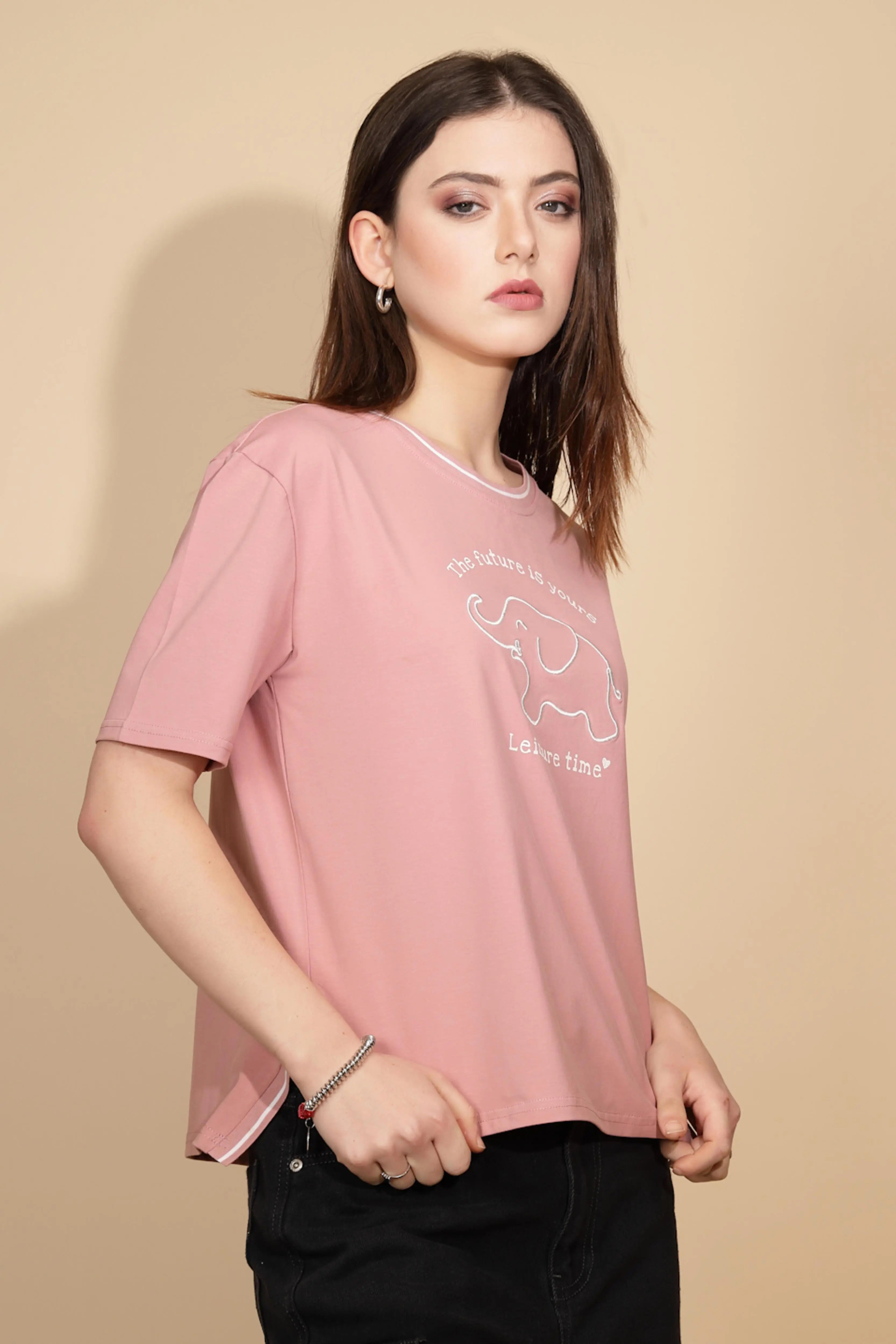 Pink Cotton Blend Graphic Top - Global Republic