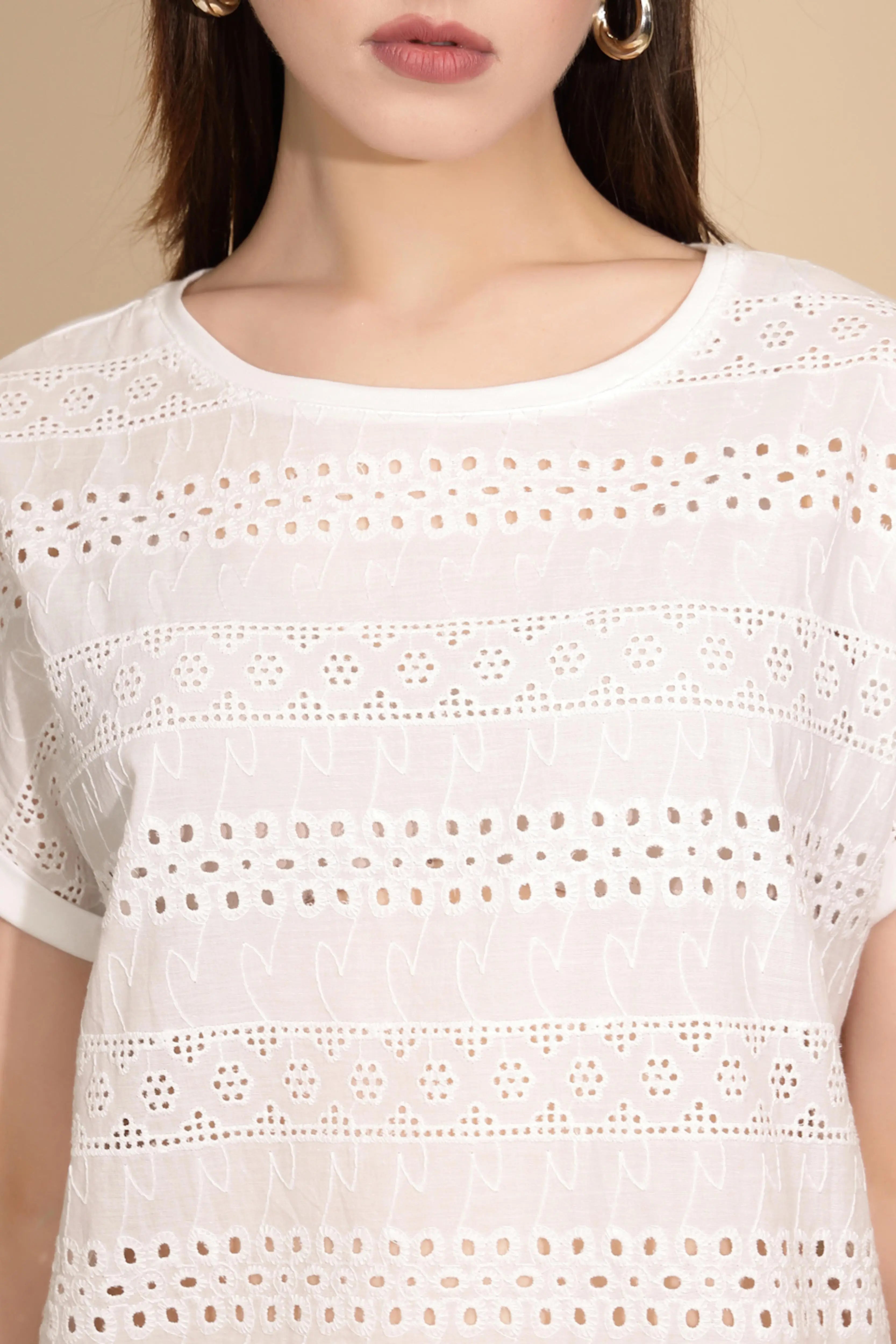 White Cotton Schiffli Top - Global Republic