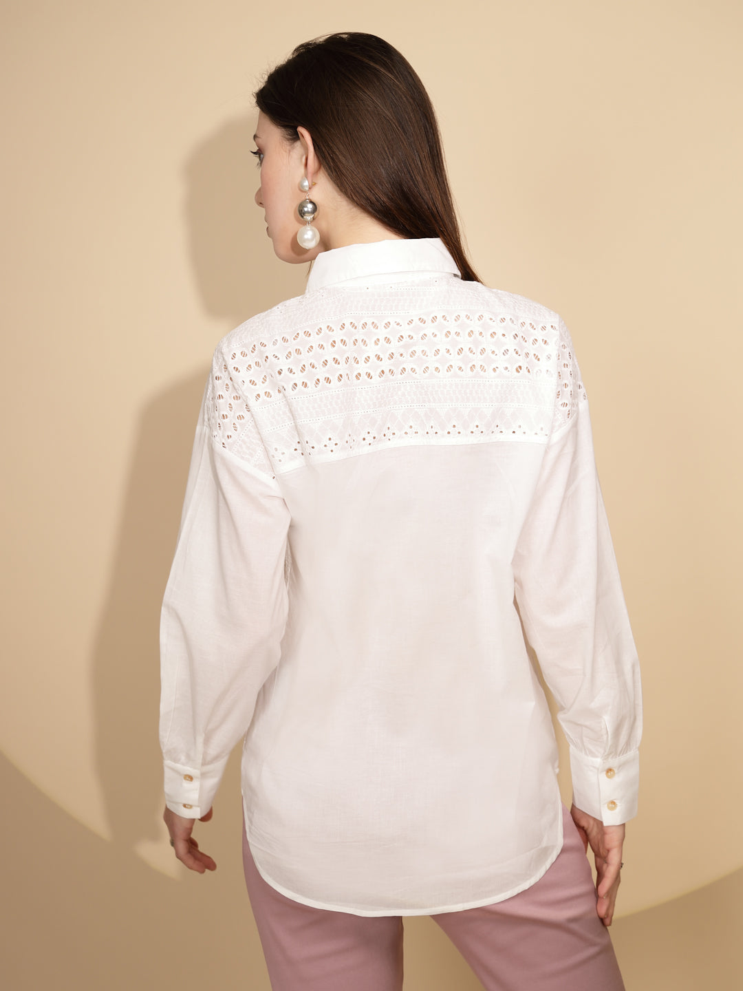 White Cotton Schiffli Shirt