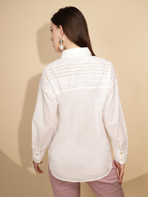 White Cotton Schiffli Shirt