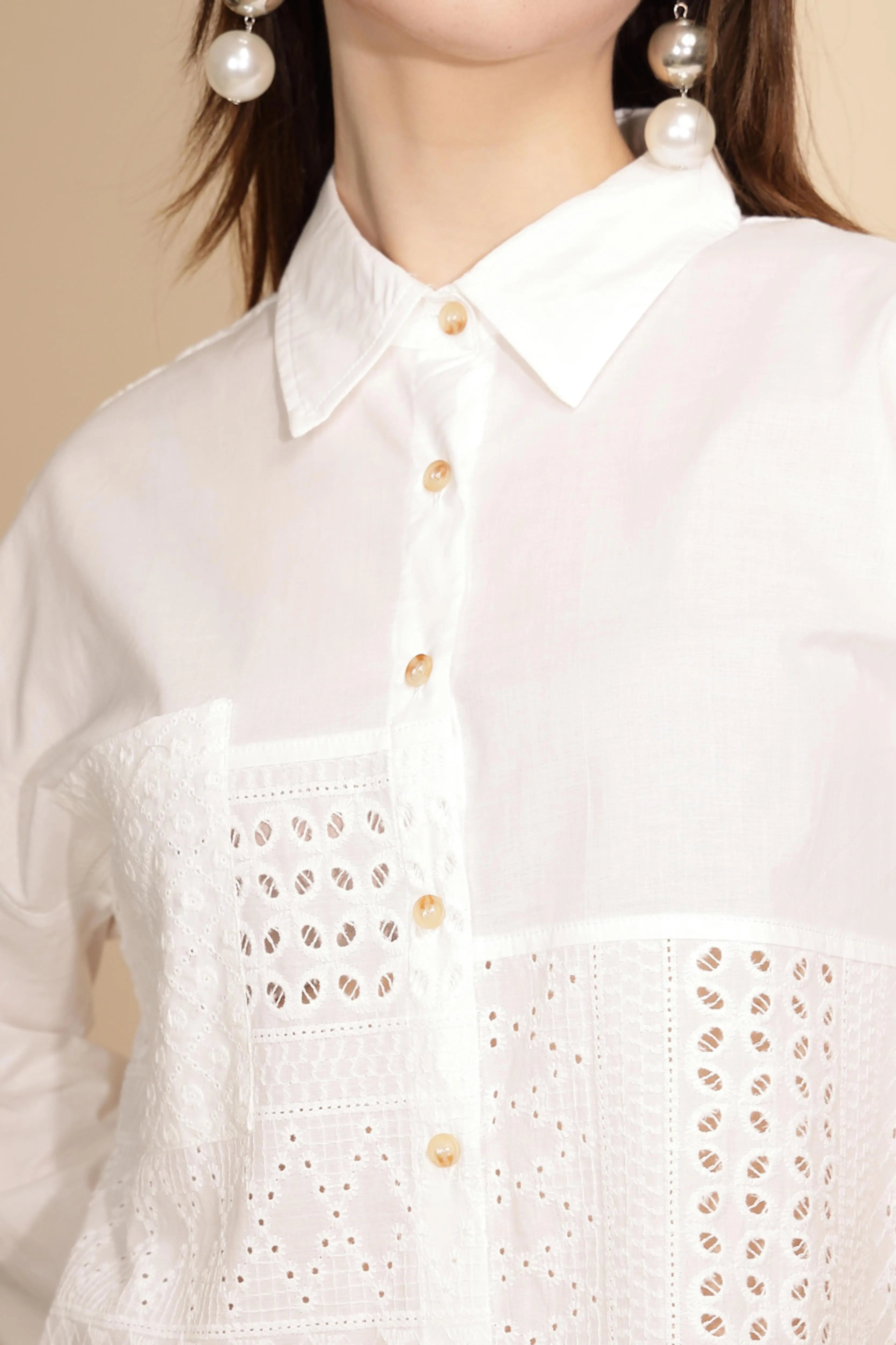 White Cotton Schiffli Shirt - Global Republic