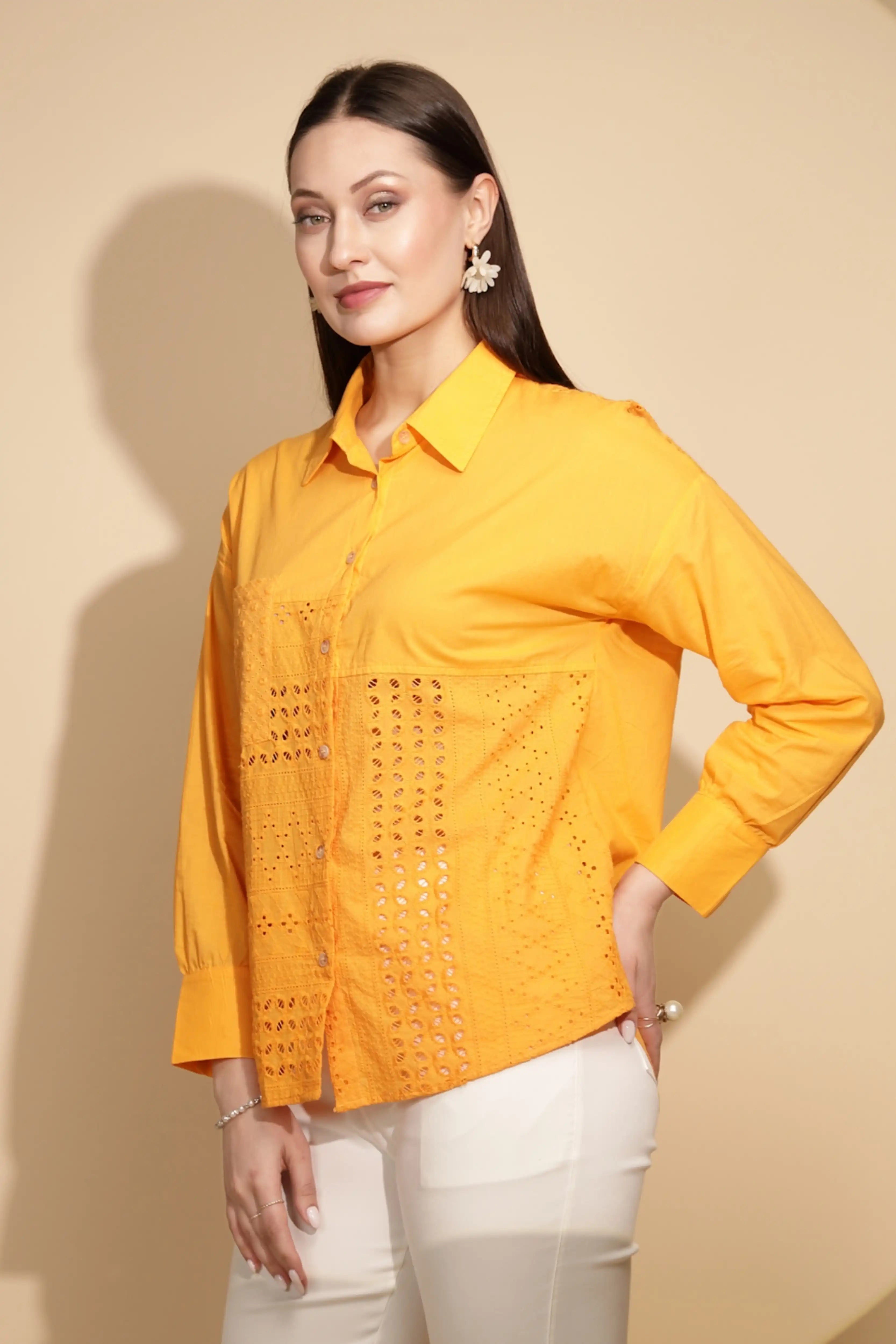 Cotton Schiffli Embroidered Shirt