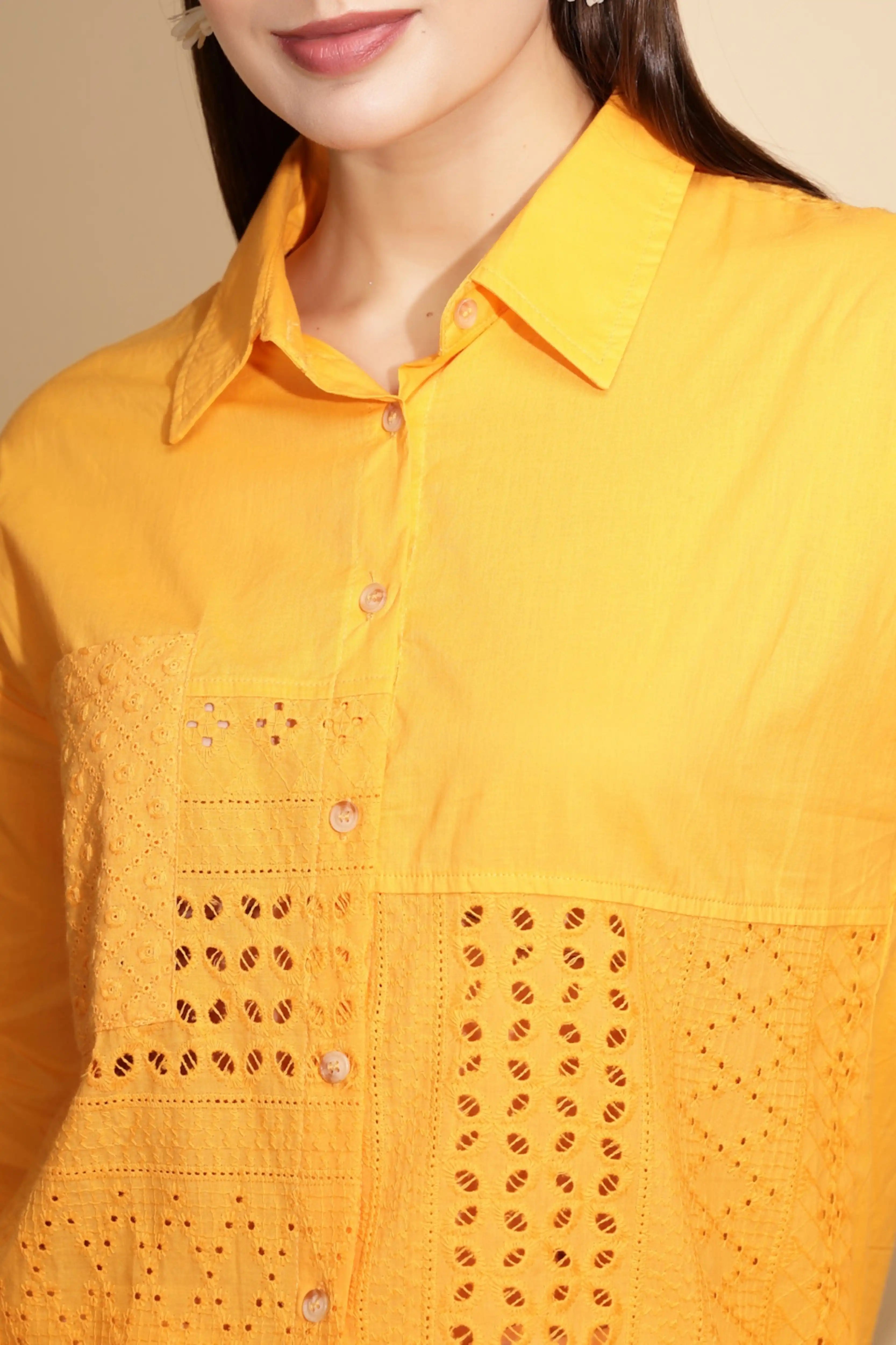 Cotton Schiffli Embroidered Shirt